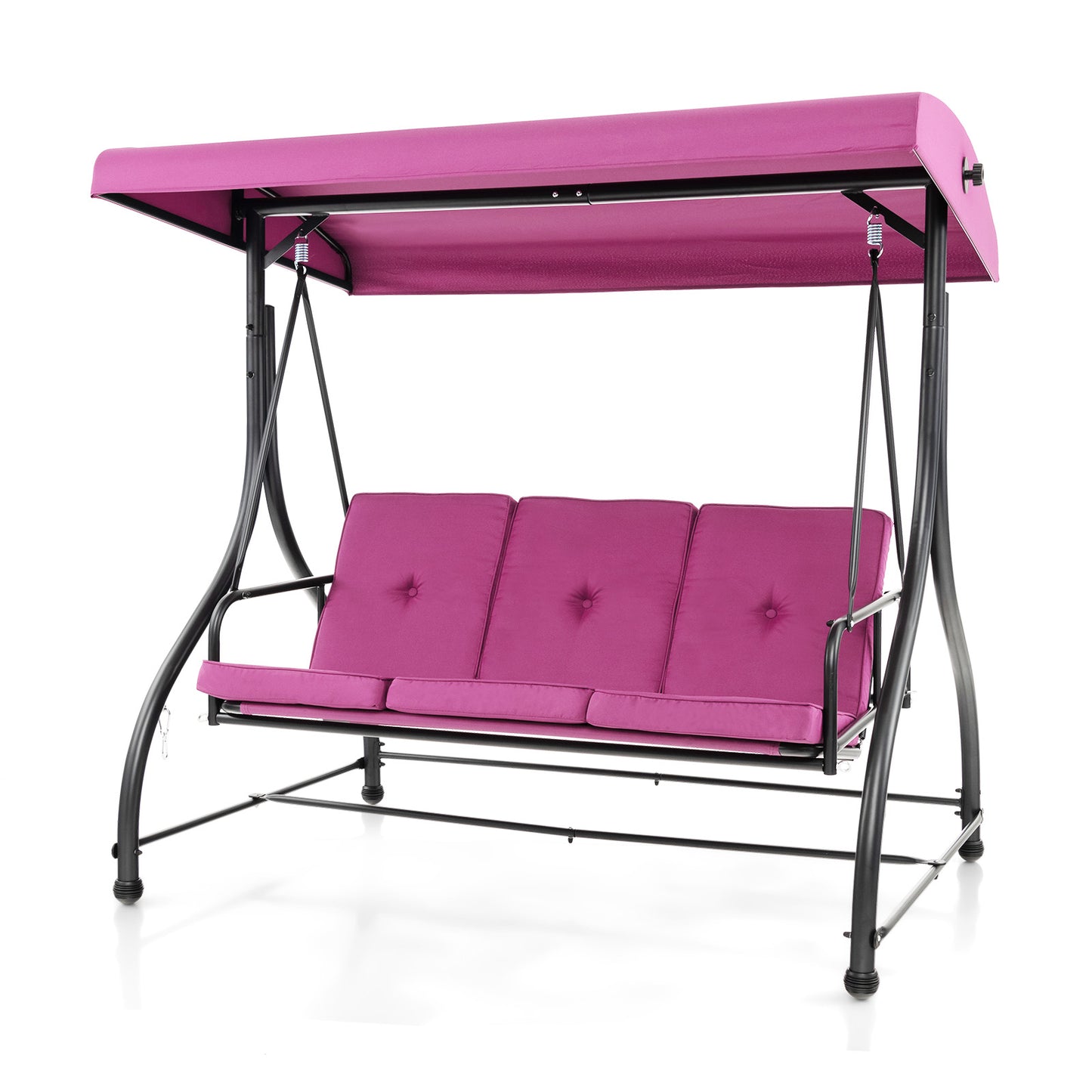 3 Seat Outdoor Porch Swing with Adjustable Canopy-Wine Kids Crystal