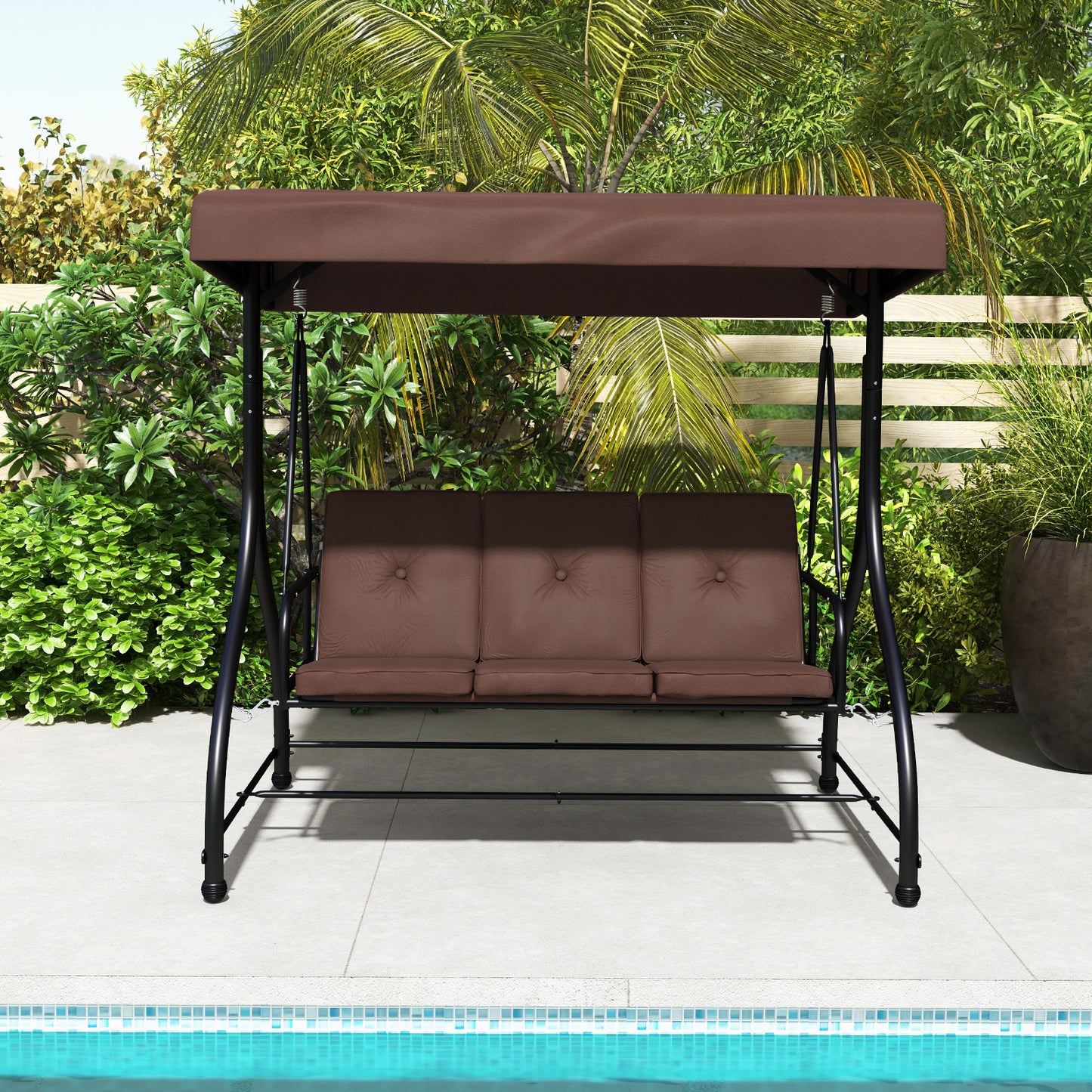 3 Seat Outdoor Porch Swing with Adjustable Canopy-Coffee Kids Crystal