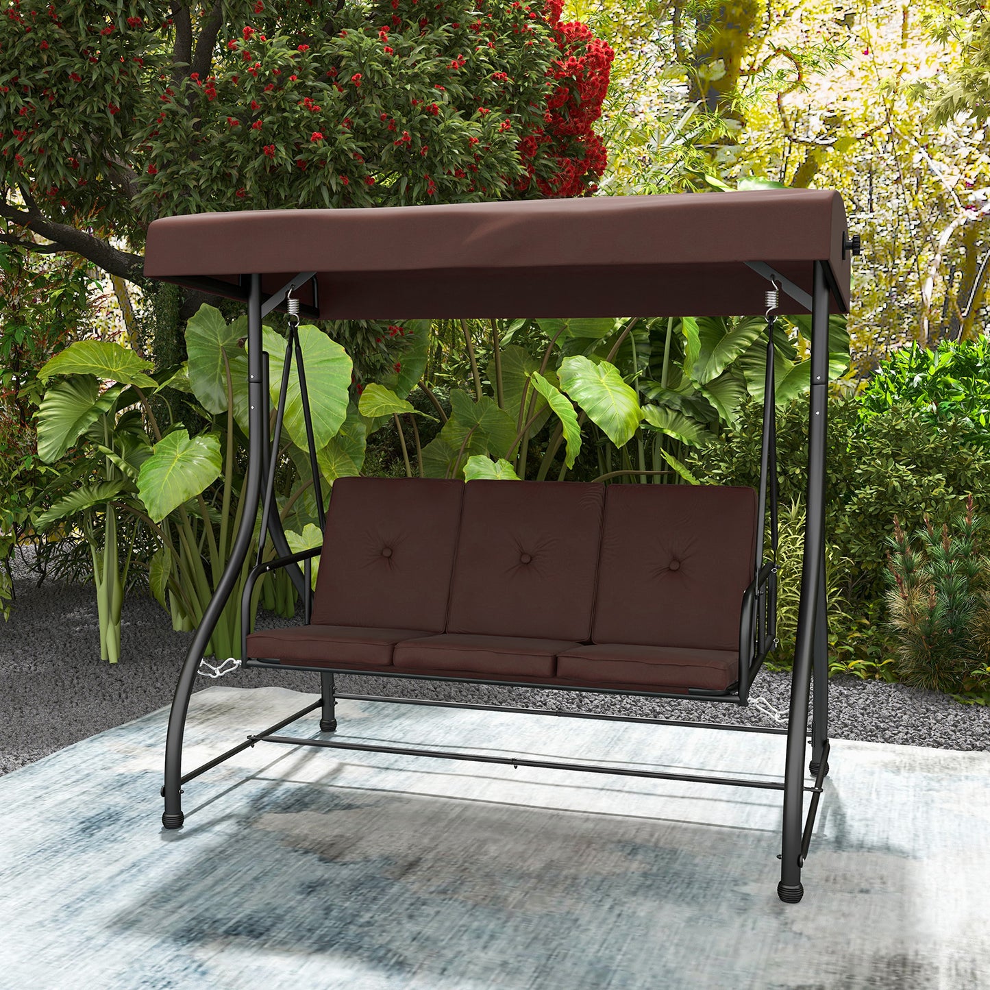 3 Seat Outdoor Porch Swing with Adjustable Canopy-Coffee Kids Crystal