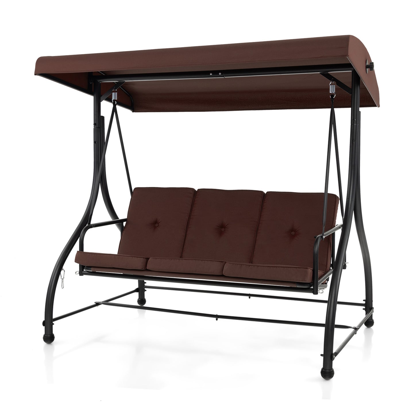 3 Seat Outdoor Porch Swing with Adjustable Canopy-Coffee Kids Crystal