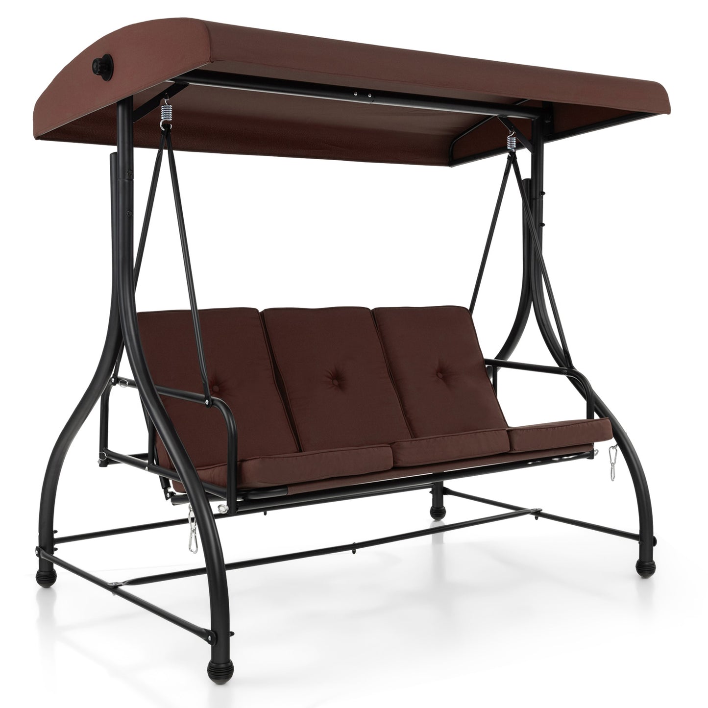 3 Seat Outdoor Porch Swing with Adjustable Canopy-Coffee Kids Crystal