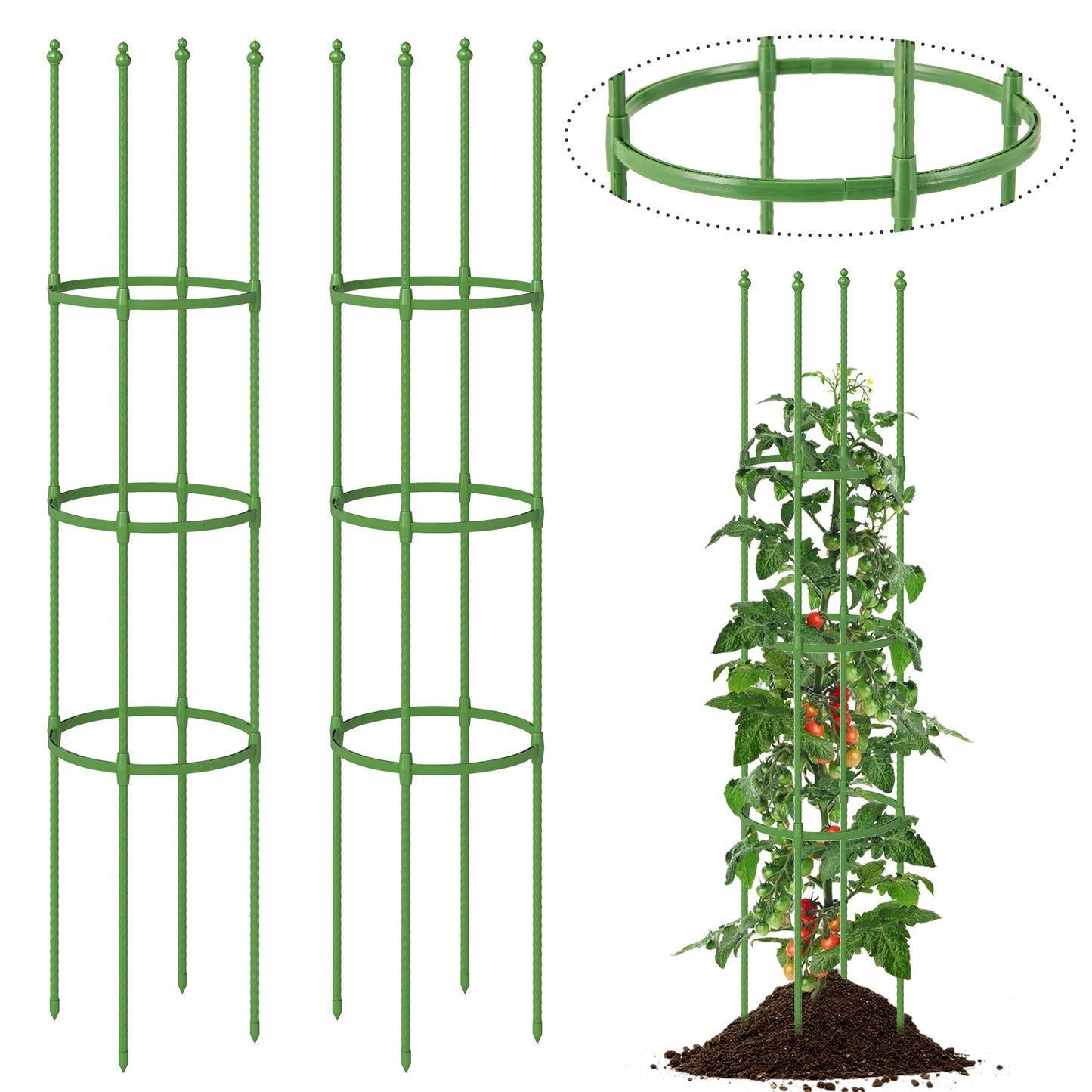 2-Pack Garden Trellis Tomato Cage with Adjustable Height-Green Kids Crystal