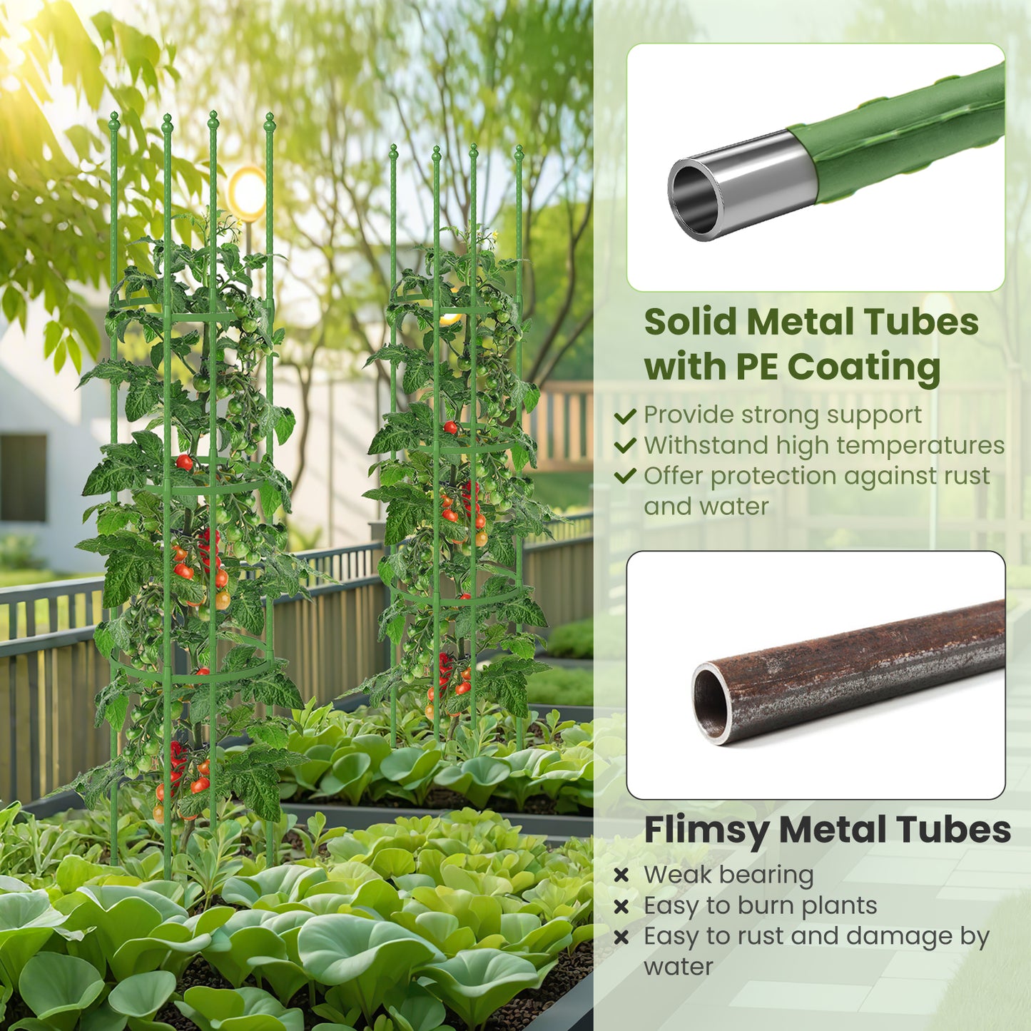 2-Pack Garden Trellis Tomato Cage with Adjustable Height-Green Kids Crystal