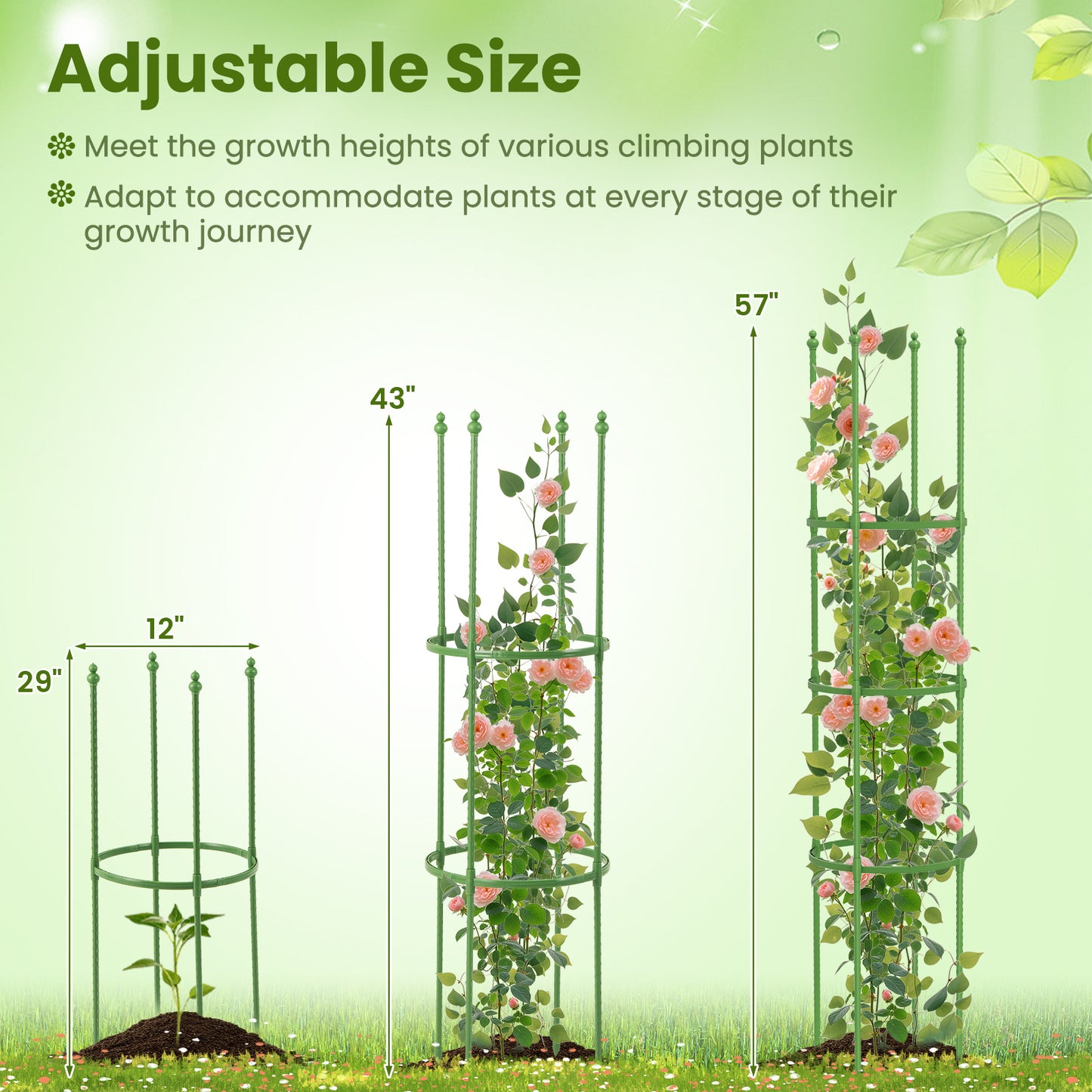2-Pack Garden Trellis Tomato Cage with Adjustable Height-Green Kids Crystal