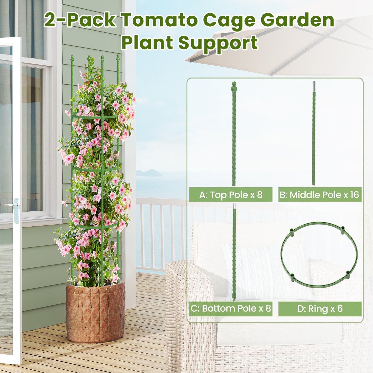 2-Pack Garden Trellis Tomato Cage with Adjustable Height-Green Kids Crystal