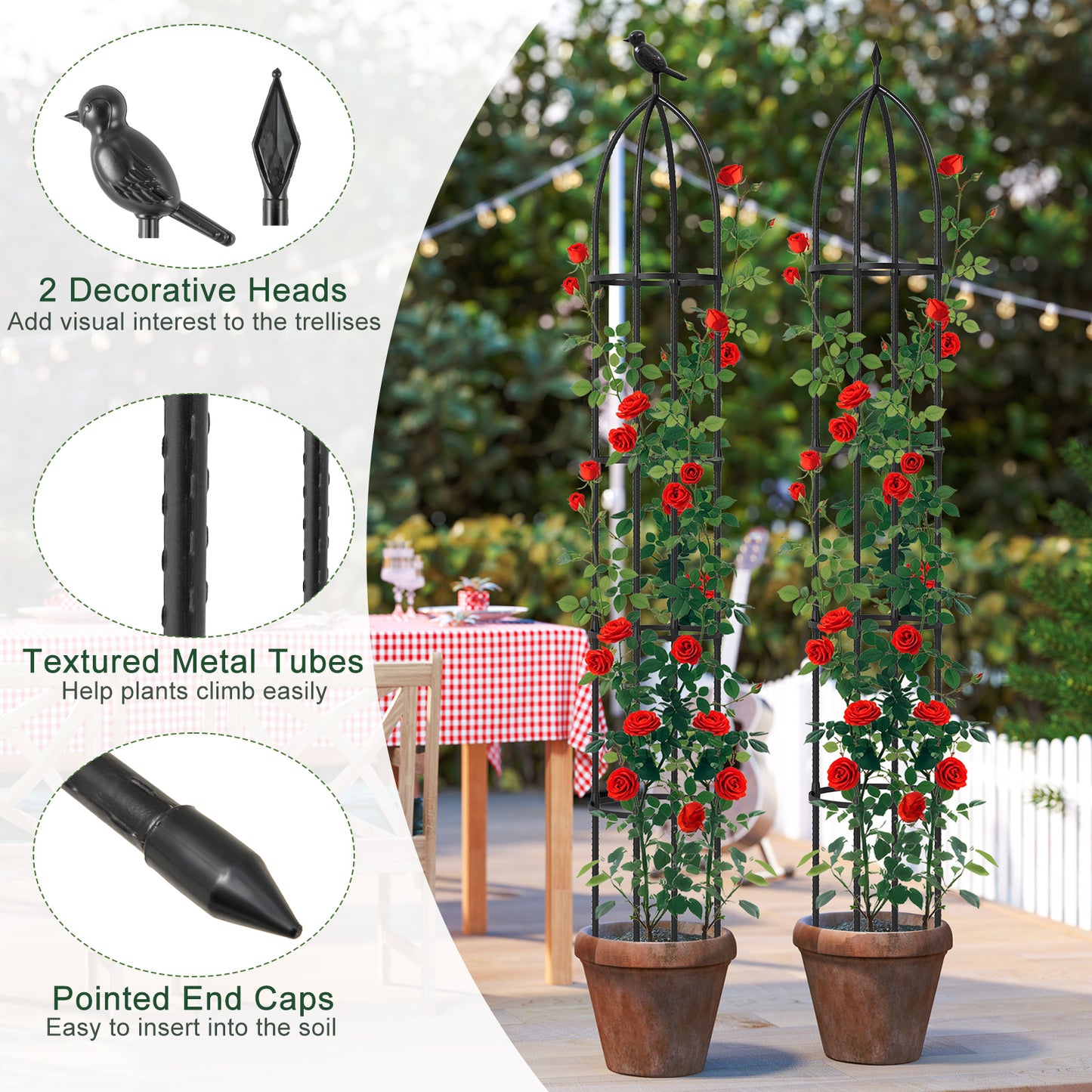 GIANTEX 2-Pack Garden Obelisk Trellis for Climbing Plants-Black Kids Crystal
