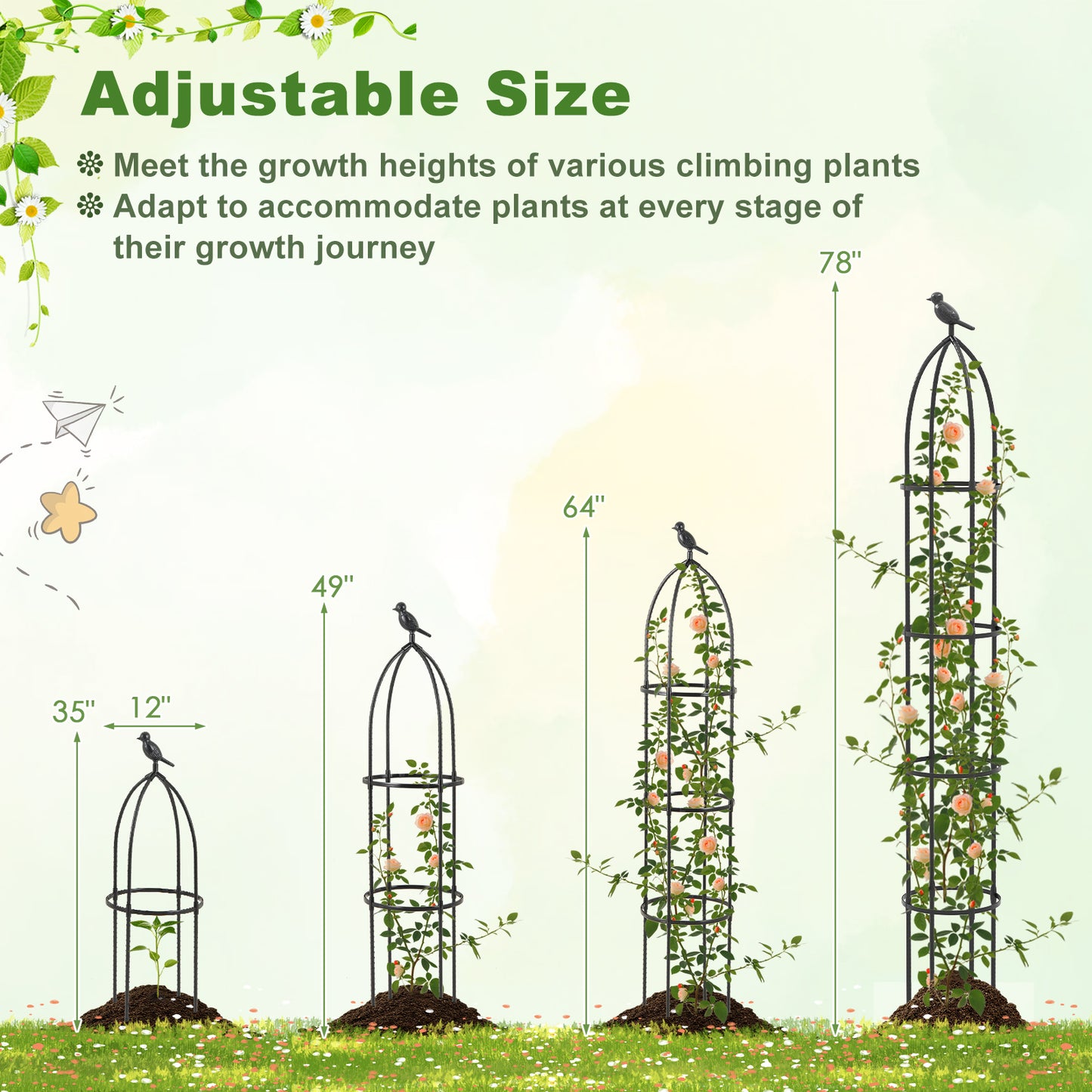 GIANTEX 2-Pack Garden Obelisk Trellis for Climbing Plants-Black Kids Crystal