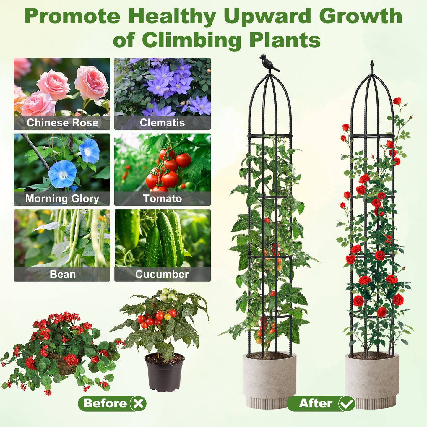 GIANTEX 2-Pack Garden Obelisk Trellis for Climbing Plants-Black Kids Crystal