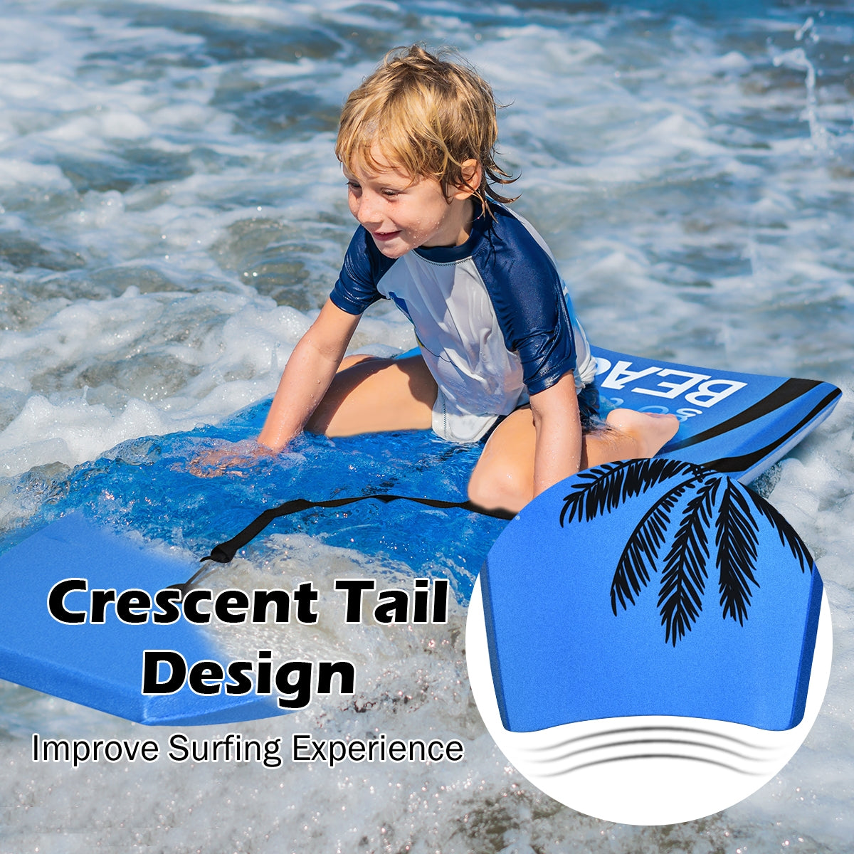 Super Lightweight Bodyboard Surfing with Leash EPS Core Boarding-L Kids Crystal