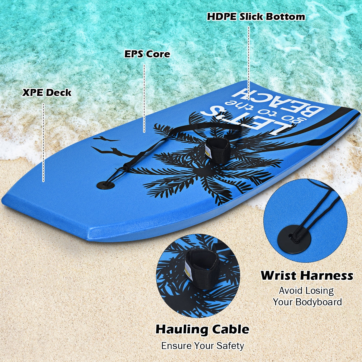 Super Lightweight Bodyboard Surfing with Leash EPS Core Boarding-L Kids Crystal