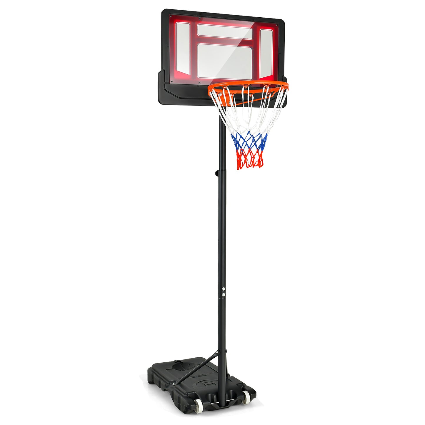 4.3-8.2 FT Portable Basketball Hoop with Adjustable Height and Wheels-Red Kids Crystal