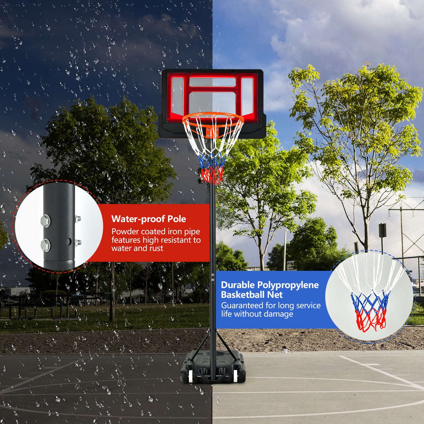 4.3-8.2 FT Portable Basketball Hoop with Adjustable Height and Wheels-Red Kids Crystal