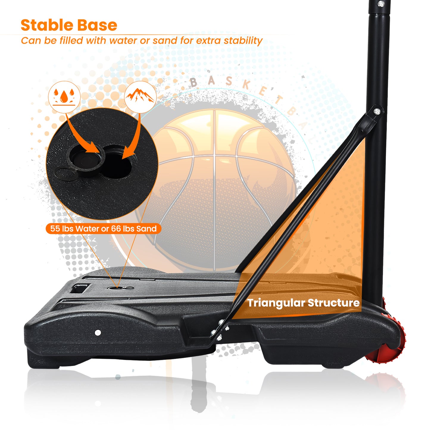 Adjustable Basketball Hoop System Stand with Wheels Kids Crystal