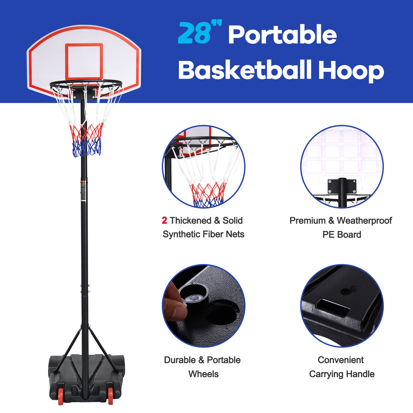 Adjustable Basketball Hoop System Stand with Wheels Kids Crystal