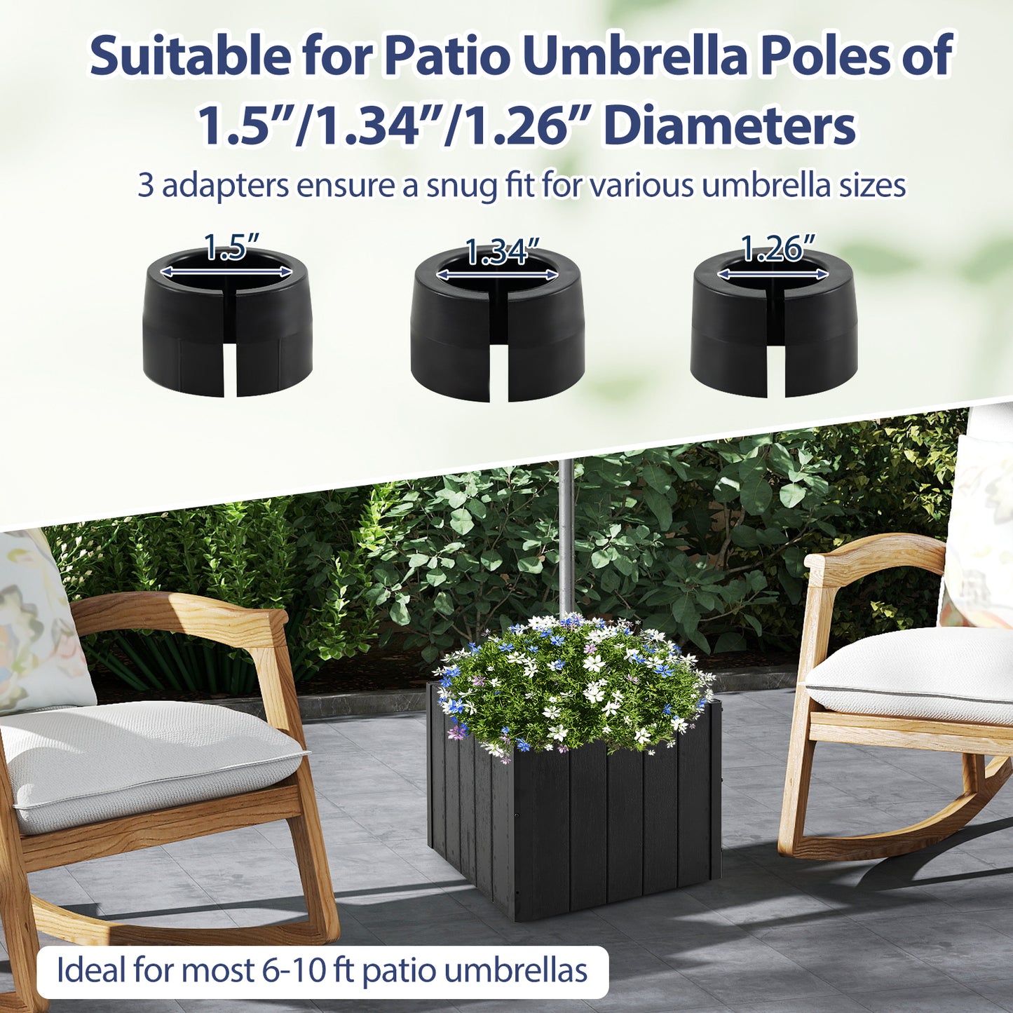 2-in-1 Outdoor Umbrella Base Planter Patio Umbrella Stand with Flower Box-Black Kids Crystal
