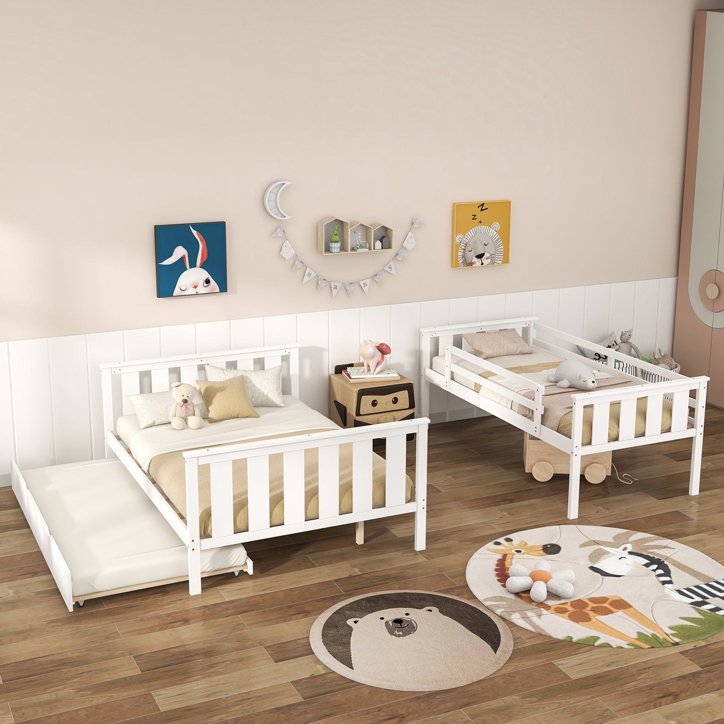 3-in-1 Twin Over Full Bunk Bed with Trundle and Ladder-White Kids Crystal
