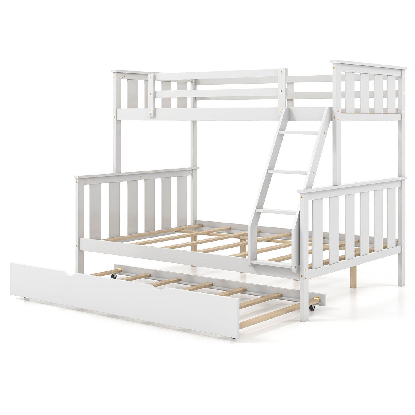 3-in-1 Twin Over Full Bunk Bed with Trundle and Ladder-White Kids Crystal