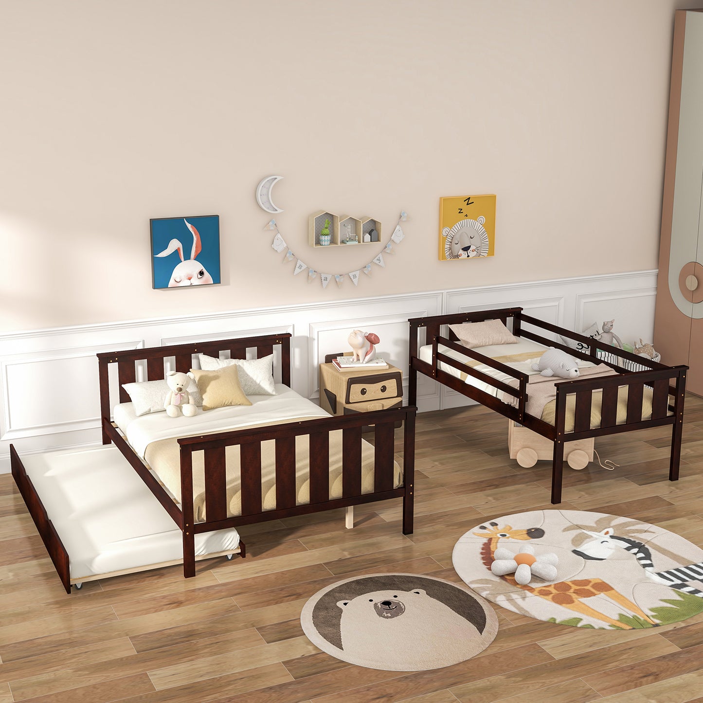 3-in-1 Twin Over Full Bunk Bed with Trundle and Ladder-Espresso Kids Crystal