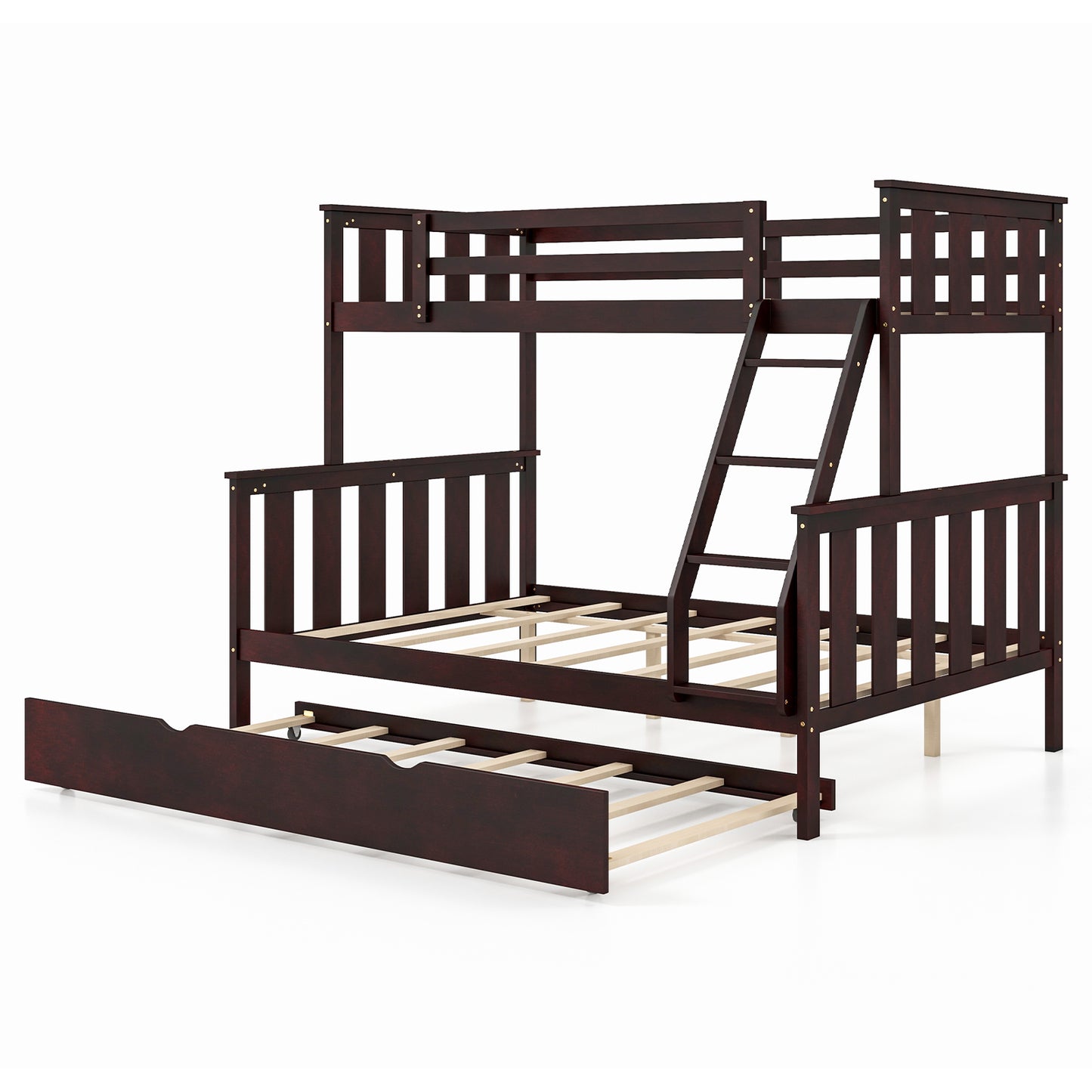 3-in-1 Twin Over Full Bunk Bed with Trundle and Ladder-Espresso Kids Crystal