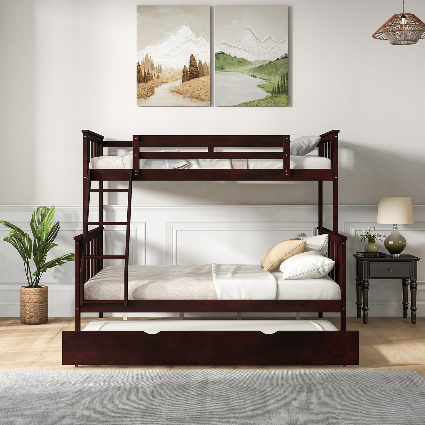 3-in-1 Twin Over Full Bunk Bed with Trundle and Ladder-Espresso Kids Crystal