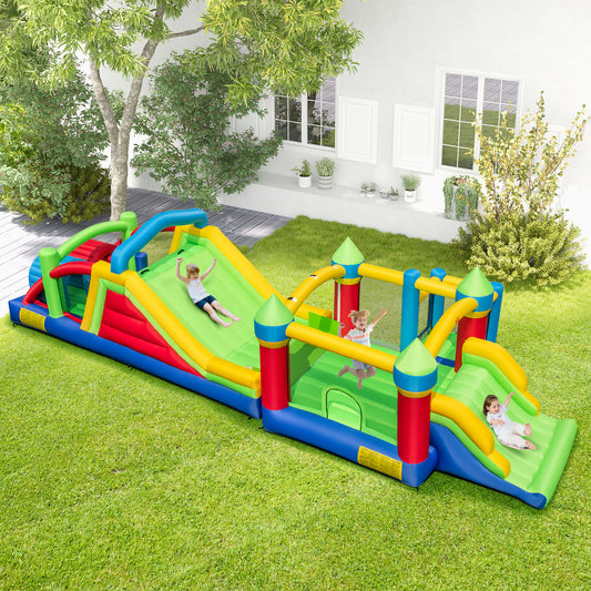 Inflatable Obstacle Course Bounce House with Dual Slides and Tunnels without Blower Kids Crystal