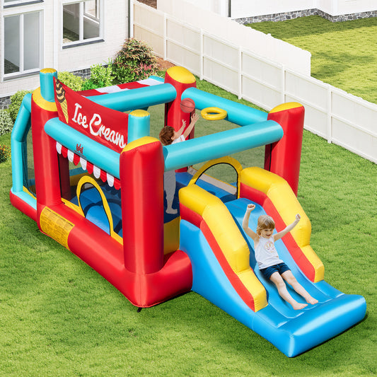 5-in-1 Ice Cream Inflatable Bounce House with Ball Pit and Slide with 480W Blower Kids Crystal
