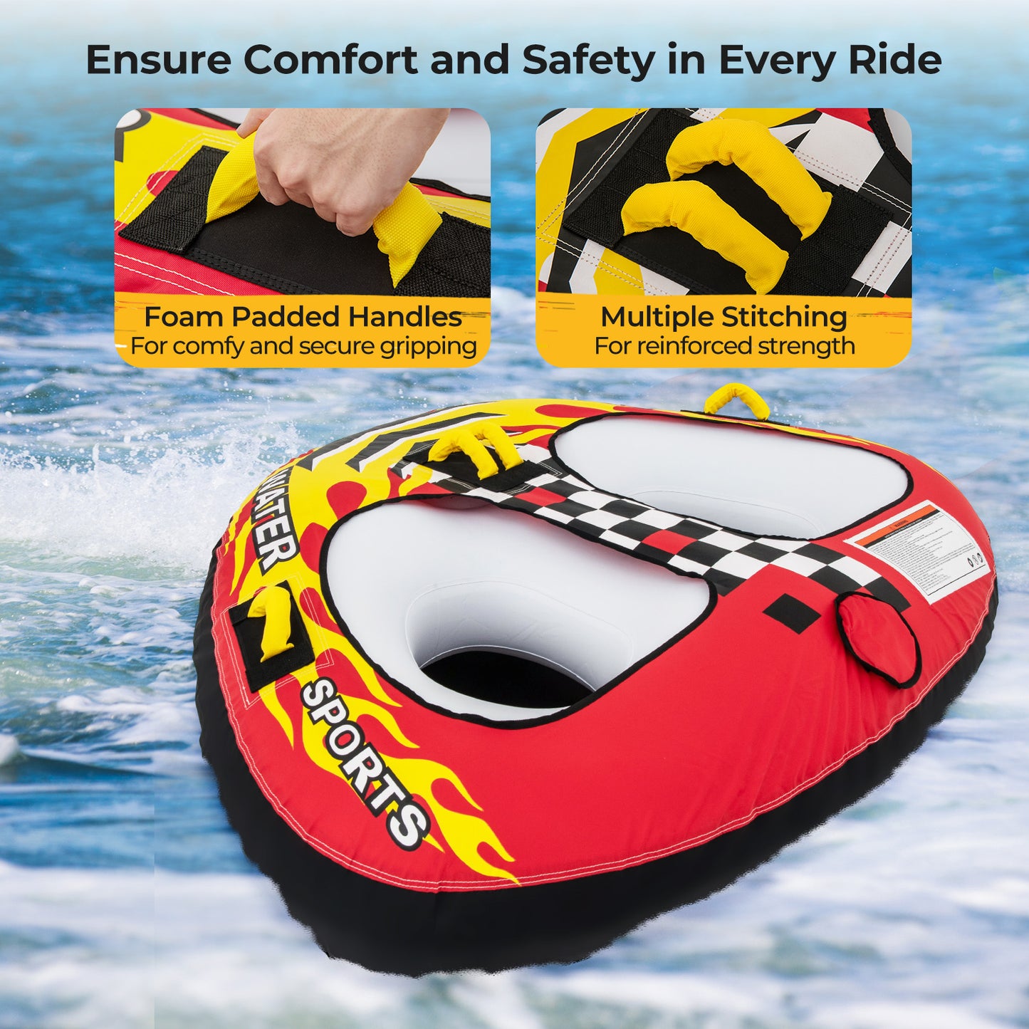Towable Tube with Quick Connector and Drainage for Boating Kids Crystal
