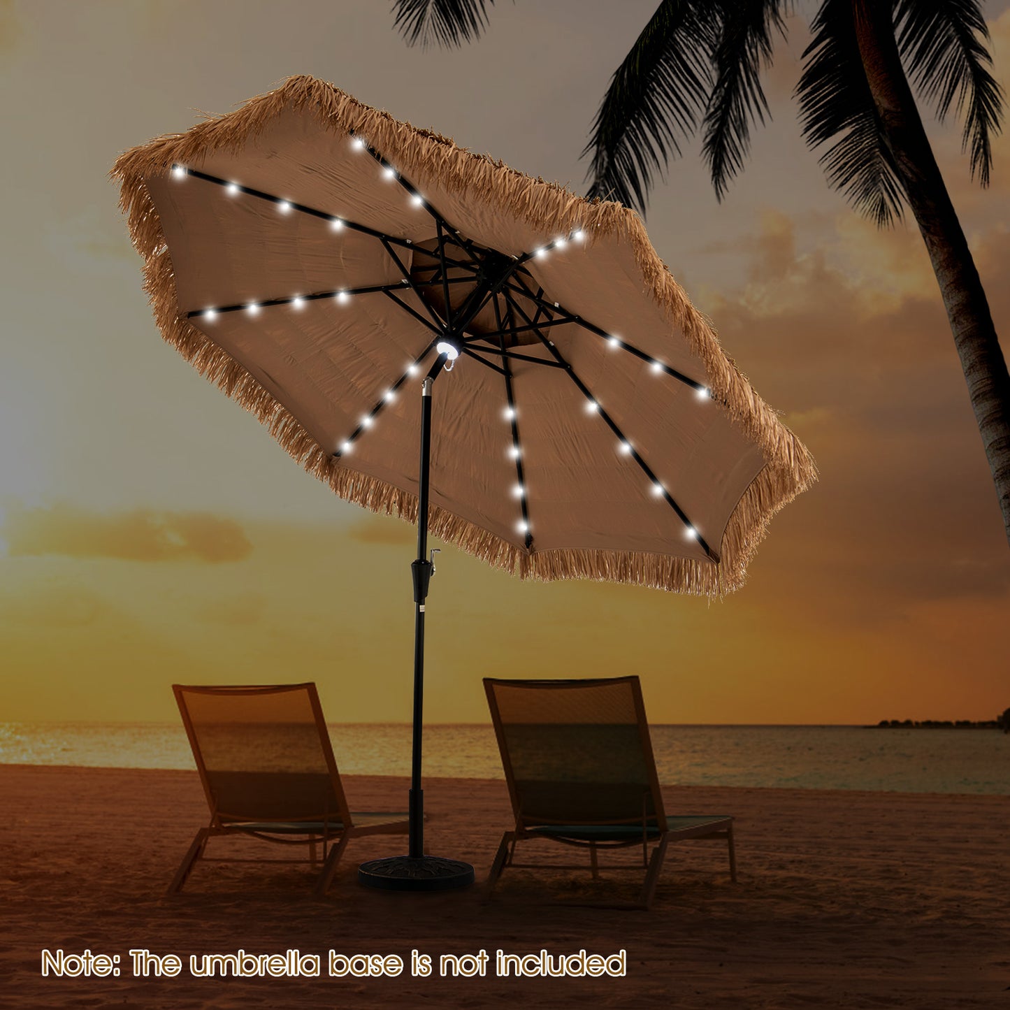 10 Feet Hawaiian Style Solar Lighted Thatched Tiki Patio Umbrella Kids Crystal