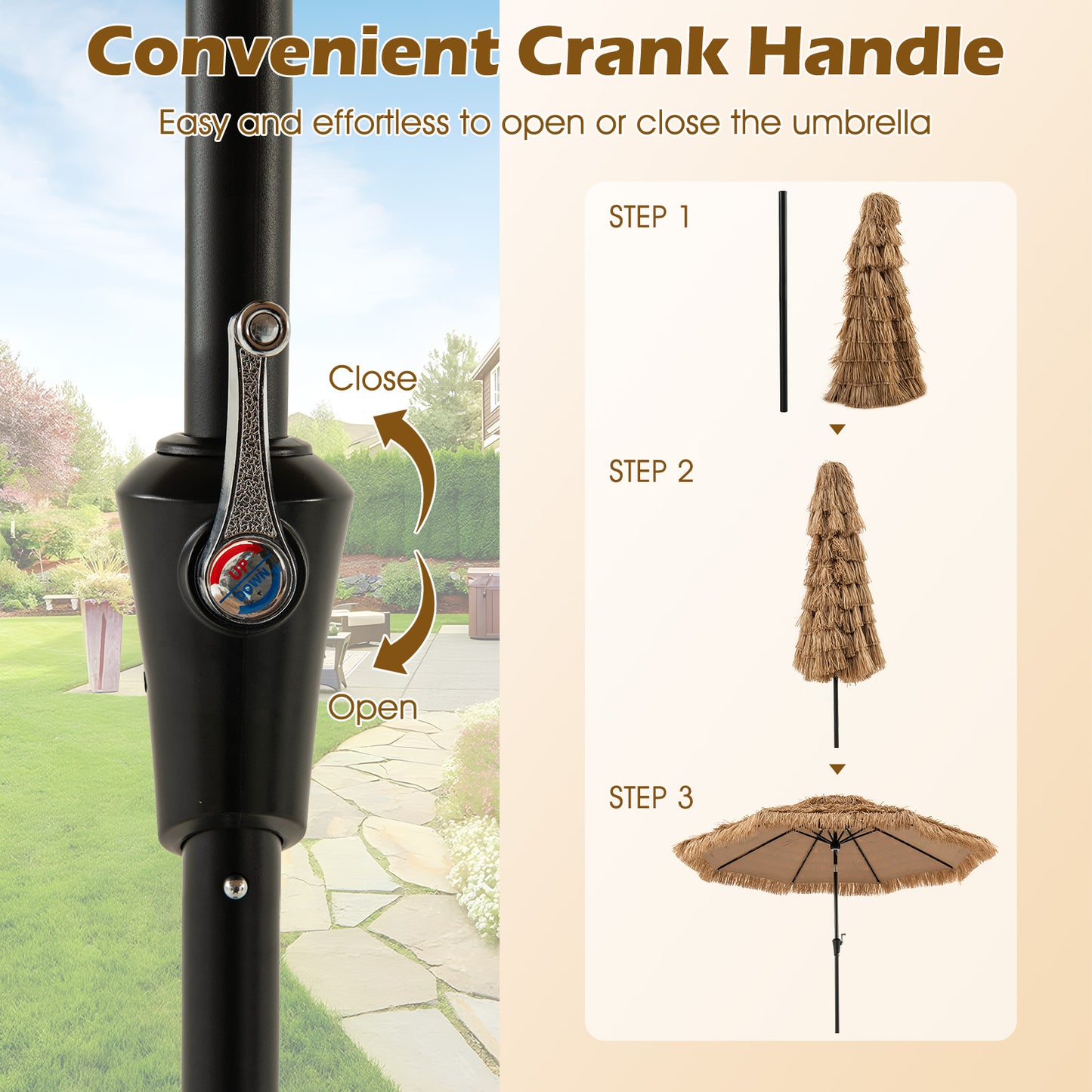 10 Feet Hawaiian Style Solar Lighted Thatched Tiki Patio Umbrella Kids Crystal