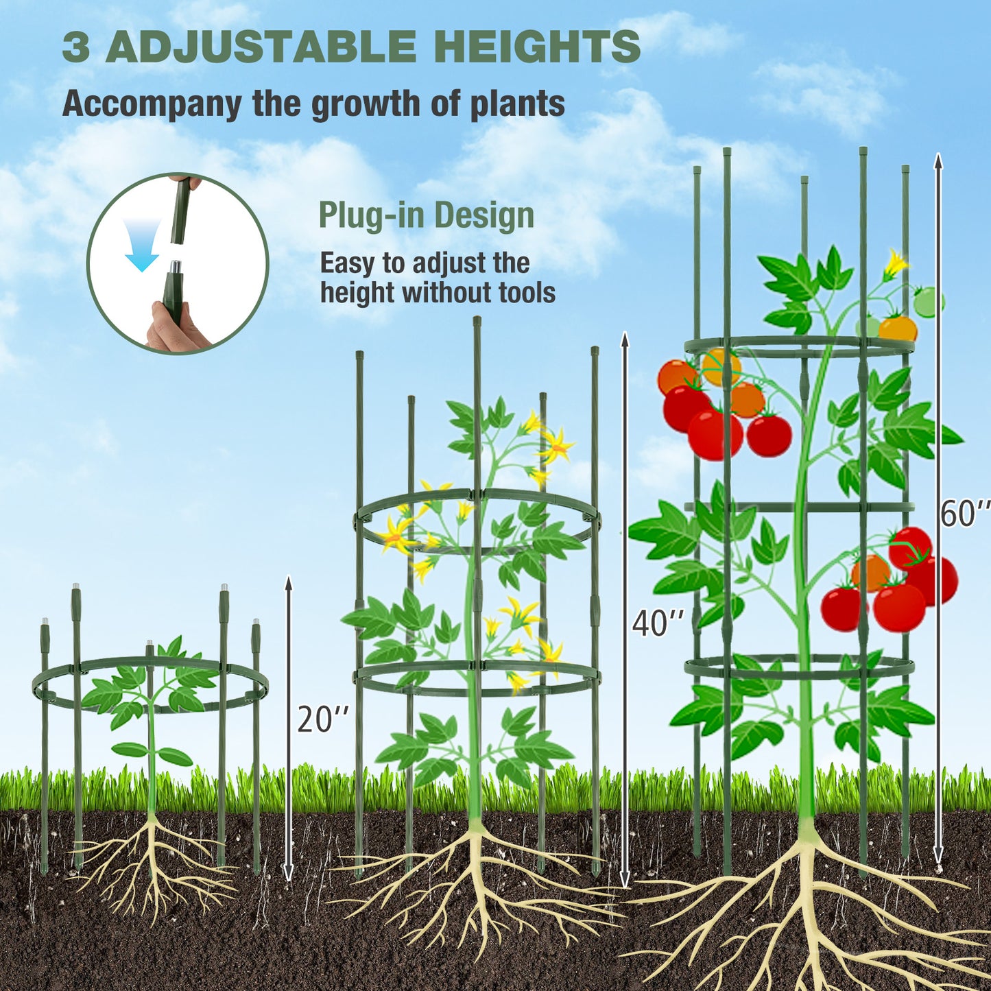 3 Pack 60 inch Adjustable Tall Plant Support Trellis for Climbing Plants Kids Crystal