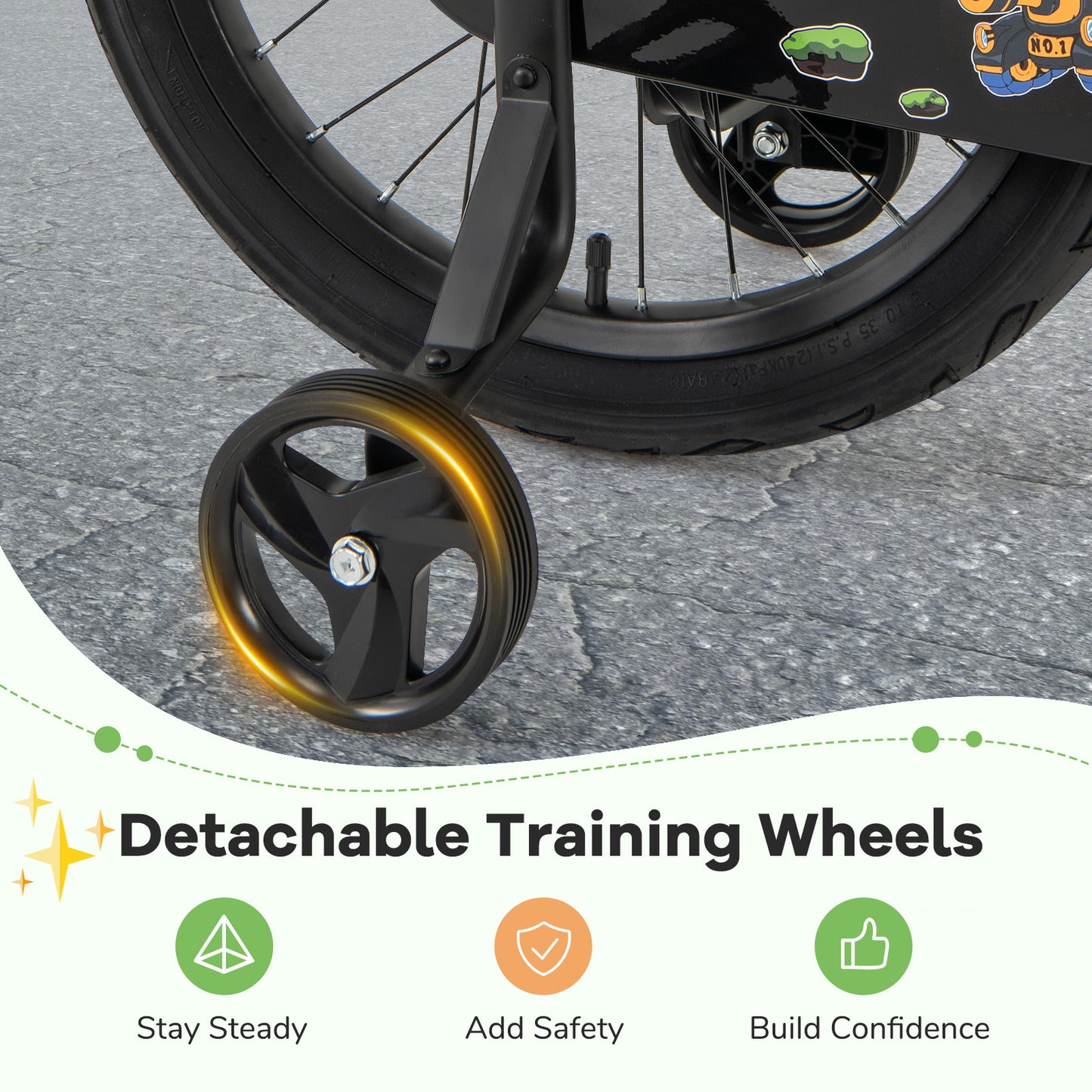 18-Inch Kids Bike Adjustable with Training Wheels for 4-8 Years Old Kids Crystal