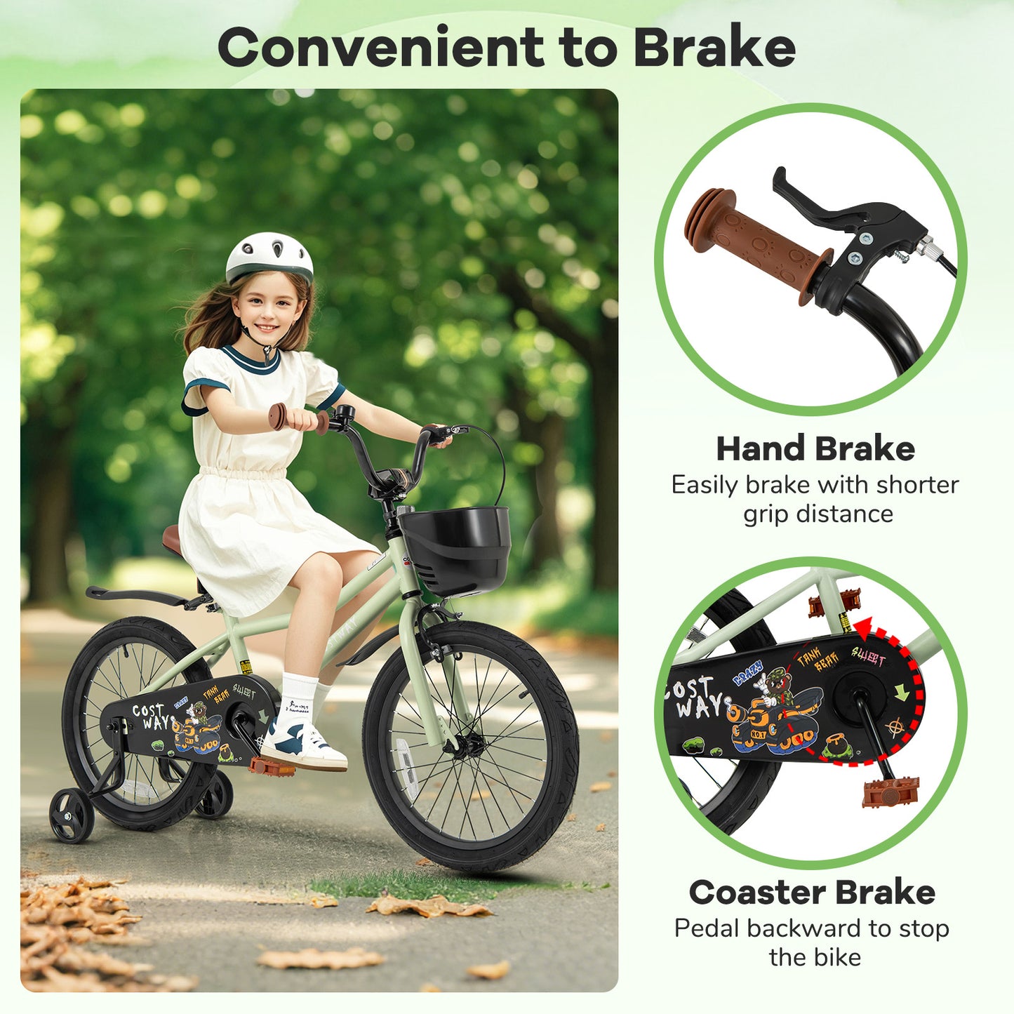 18-Inch Kids Bike Adjustable with Training Wheels for 4-8 Years Old Kids Crystal