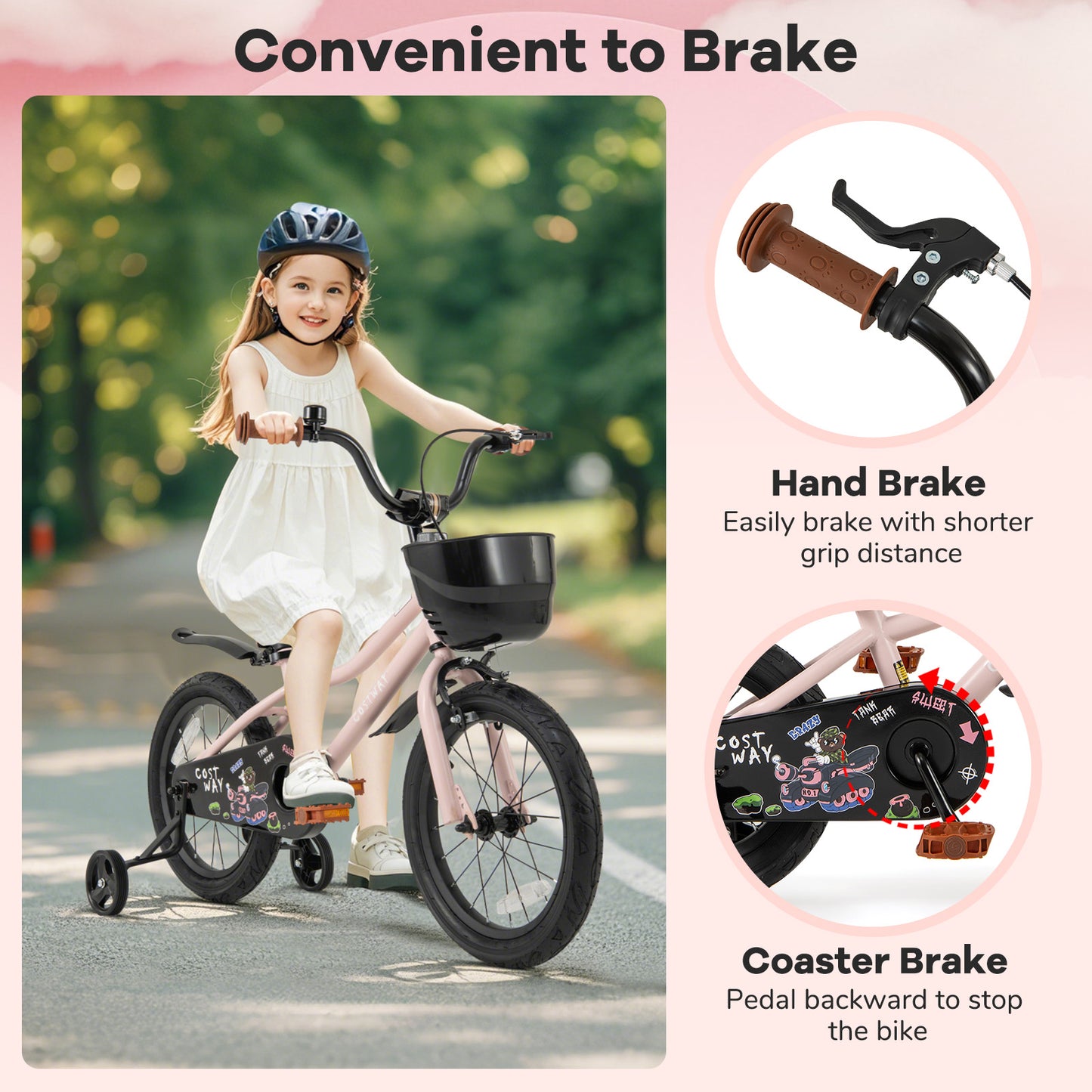 16-Inch Kids Bike with Basket and Adjustable Handlebar for 4-7 Years Old Kids Crystal