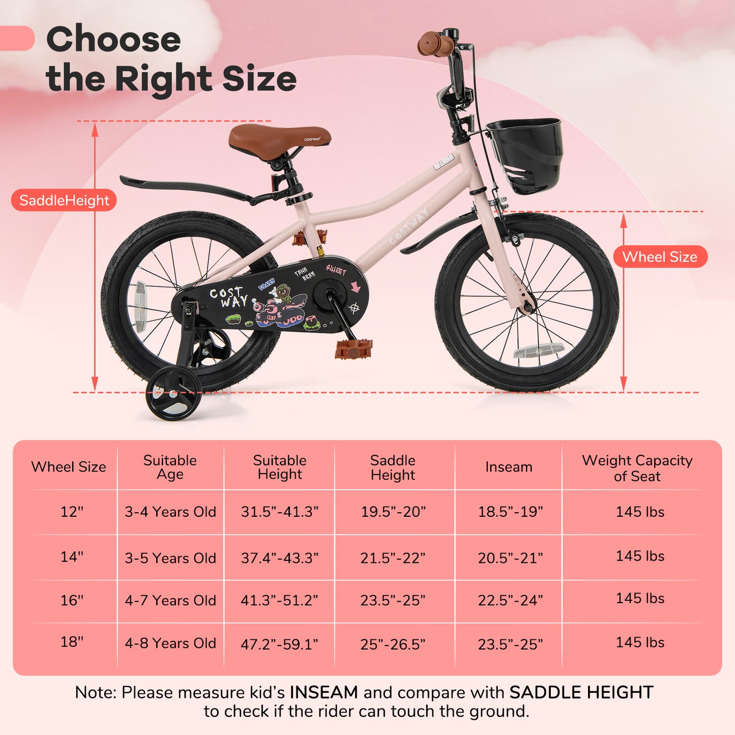 16-Inch Kids Bike with Basket and Adjustable Handlebar for 4-7 Years Old Kids Crystal
