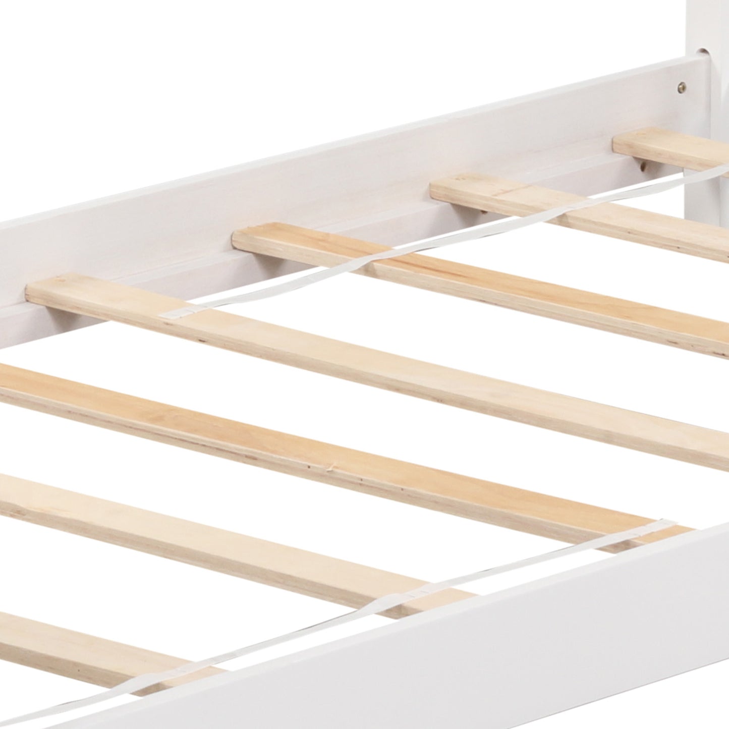 Twin Size Wooden House Bed with Roof-White Kids Crystal