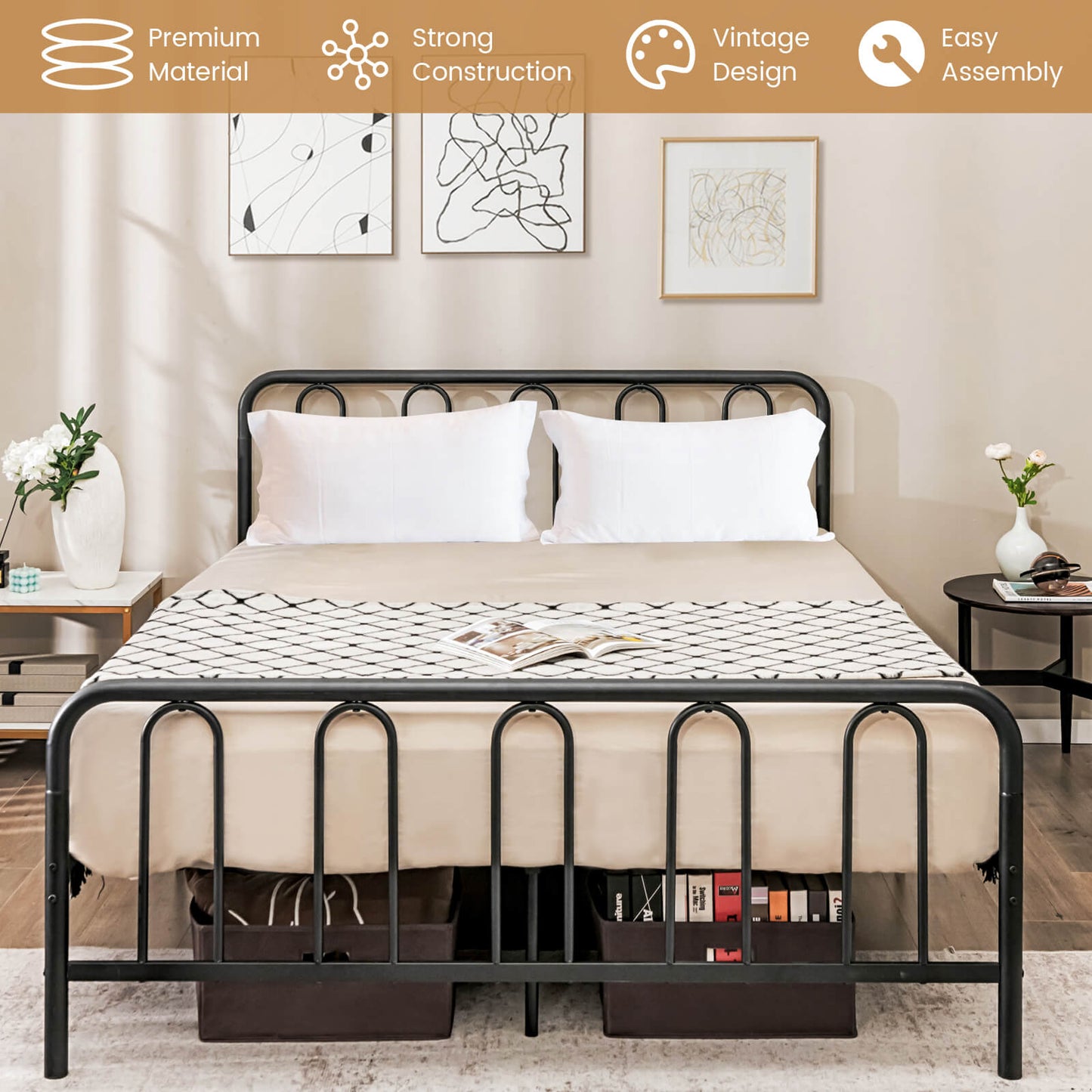 Full/Queen Size Metal Bed Frame with Headboard and Footboard-Queen Size Kids Crystal