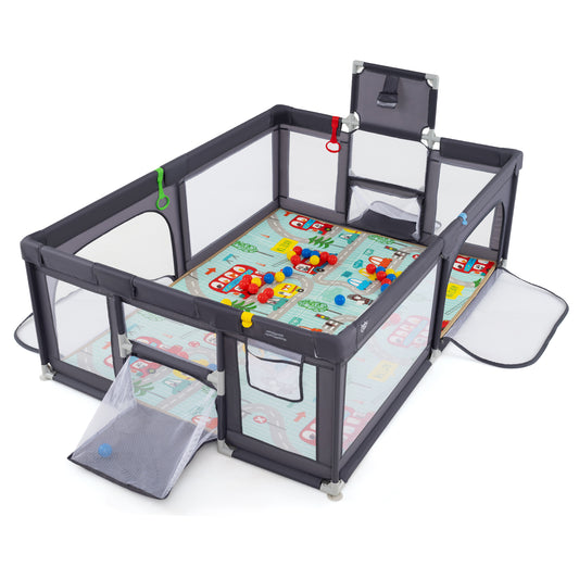 Large Baby Playpen with Mat and Ocean Balls-Dark gray Kids Crystal
