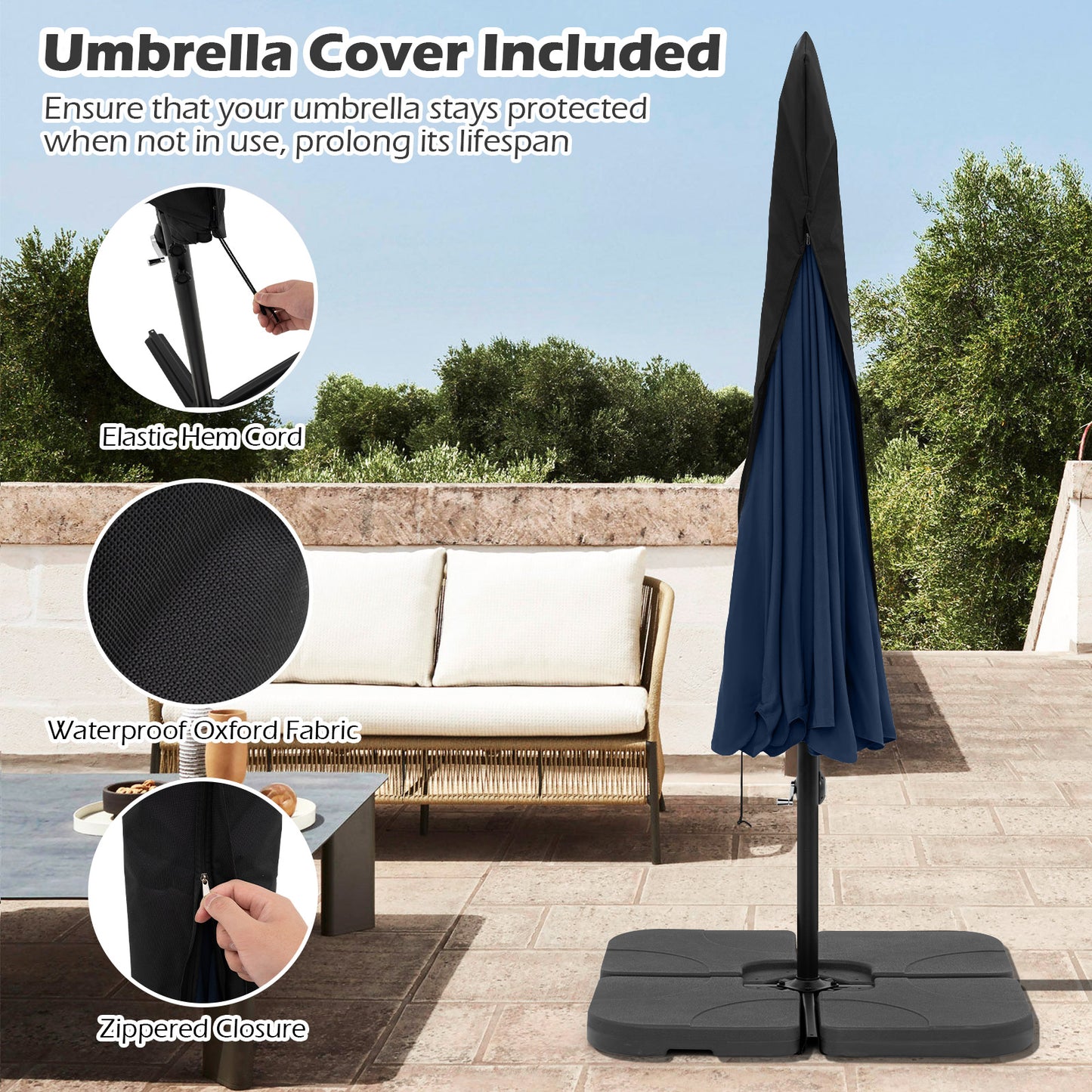 10 Feet Patio Cantilever Umbrella with Cover Tilt Adjustment and Ruffled Edge-Navy Kids Crystal