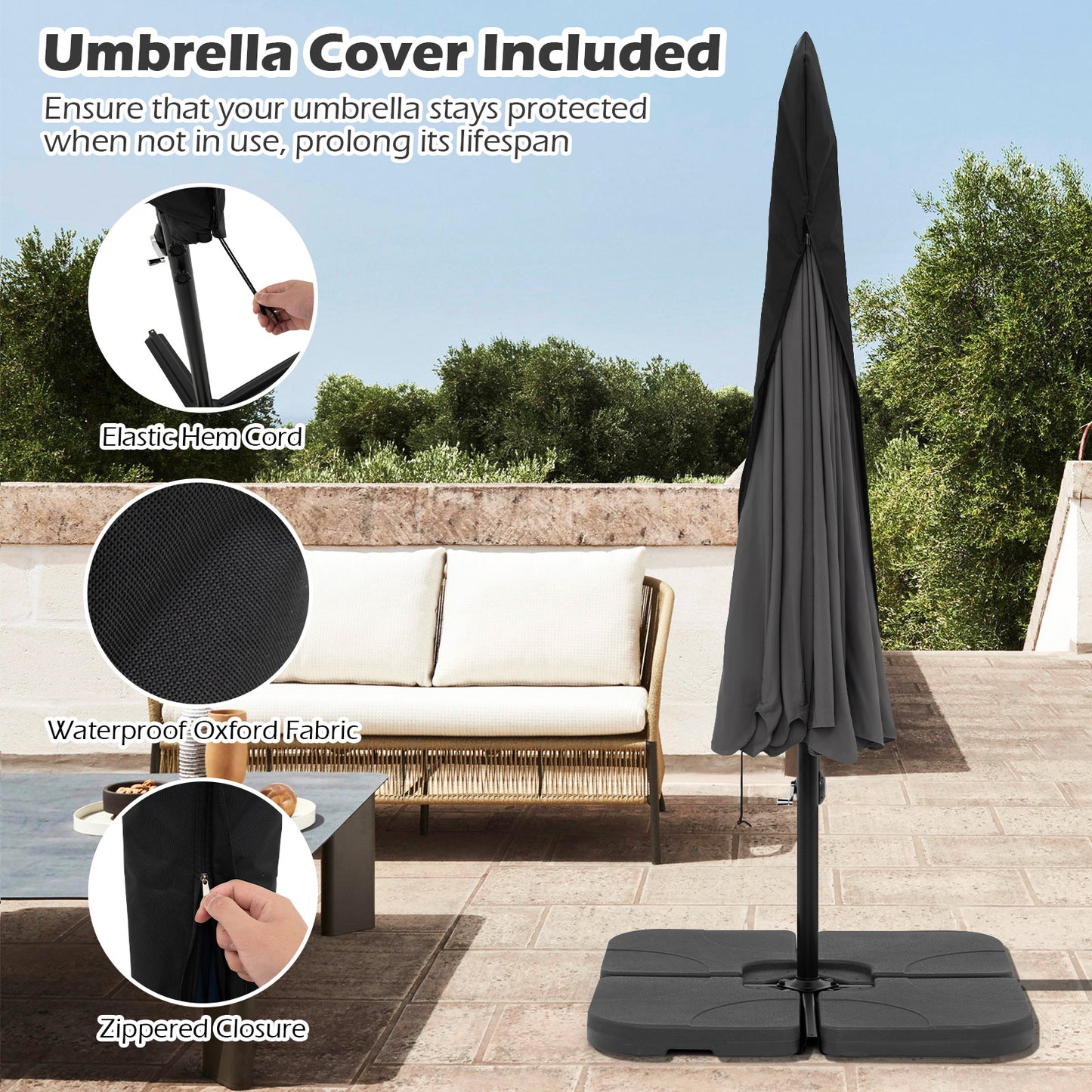 10 Feet Patio Cantilever Umbrella with Cover Tilt Adjustment and Ruffled Edge-Gray Kids Crystal