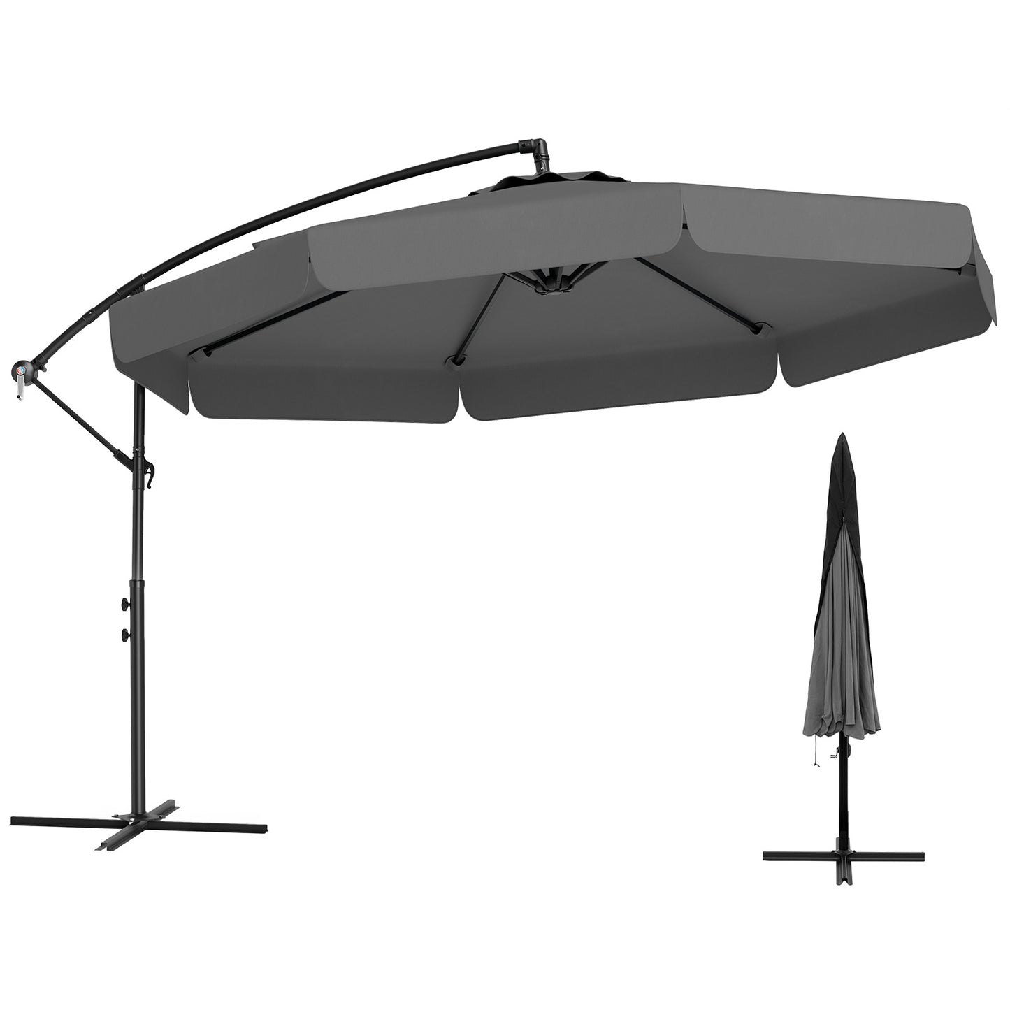 10 Feet Patio Cantilever Umbrella with Cover Tilt Adjustment and Ruffled Edge-Gray Kids Crystal
