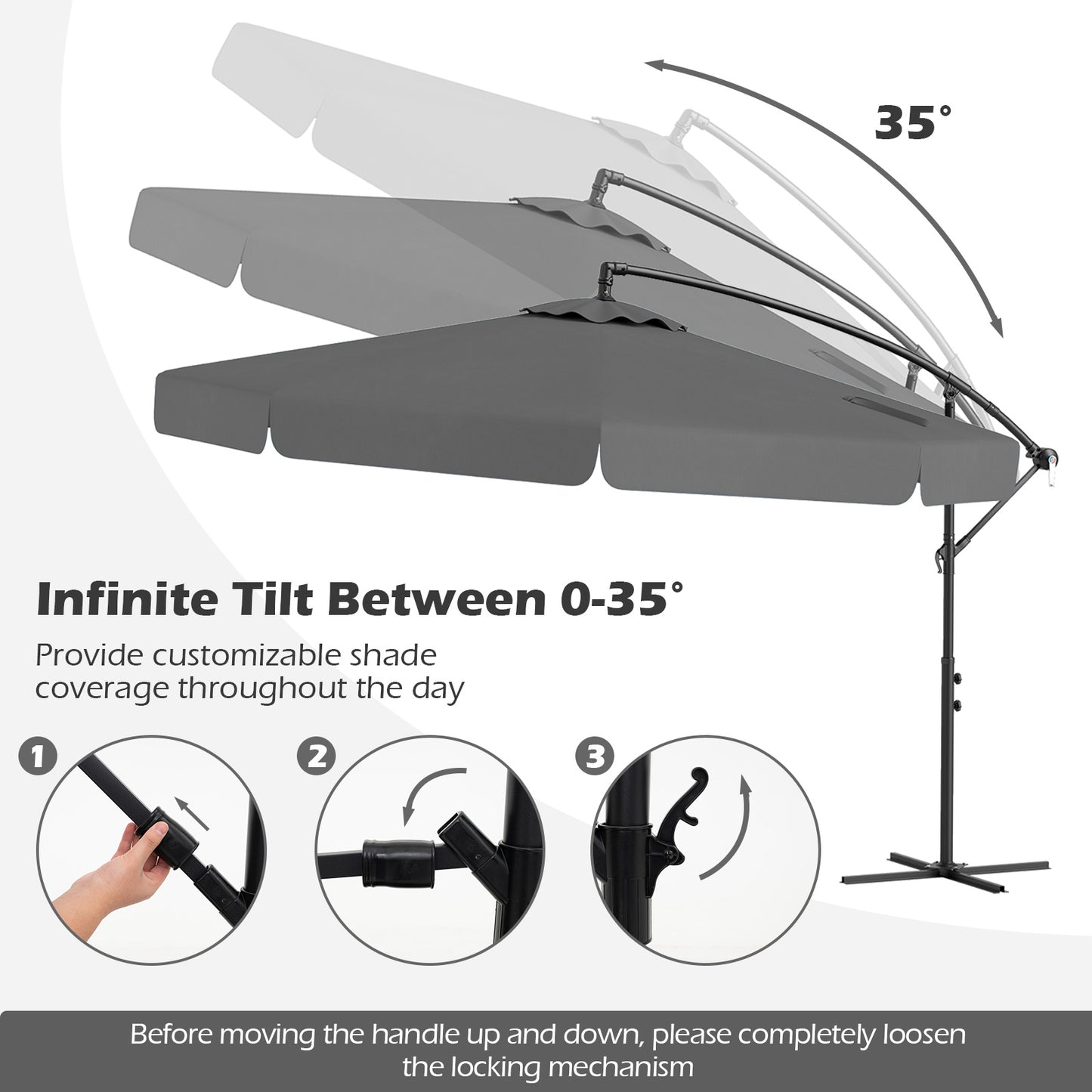 10 Feet Patio Cantilever Umbrella with Cover Tilt Adjustment and Ruffled Edge-Gray Kids Crystal