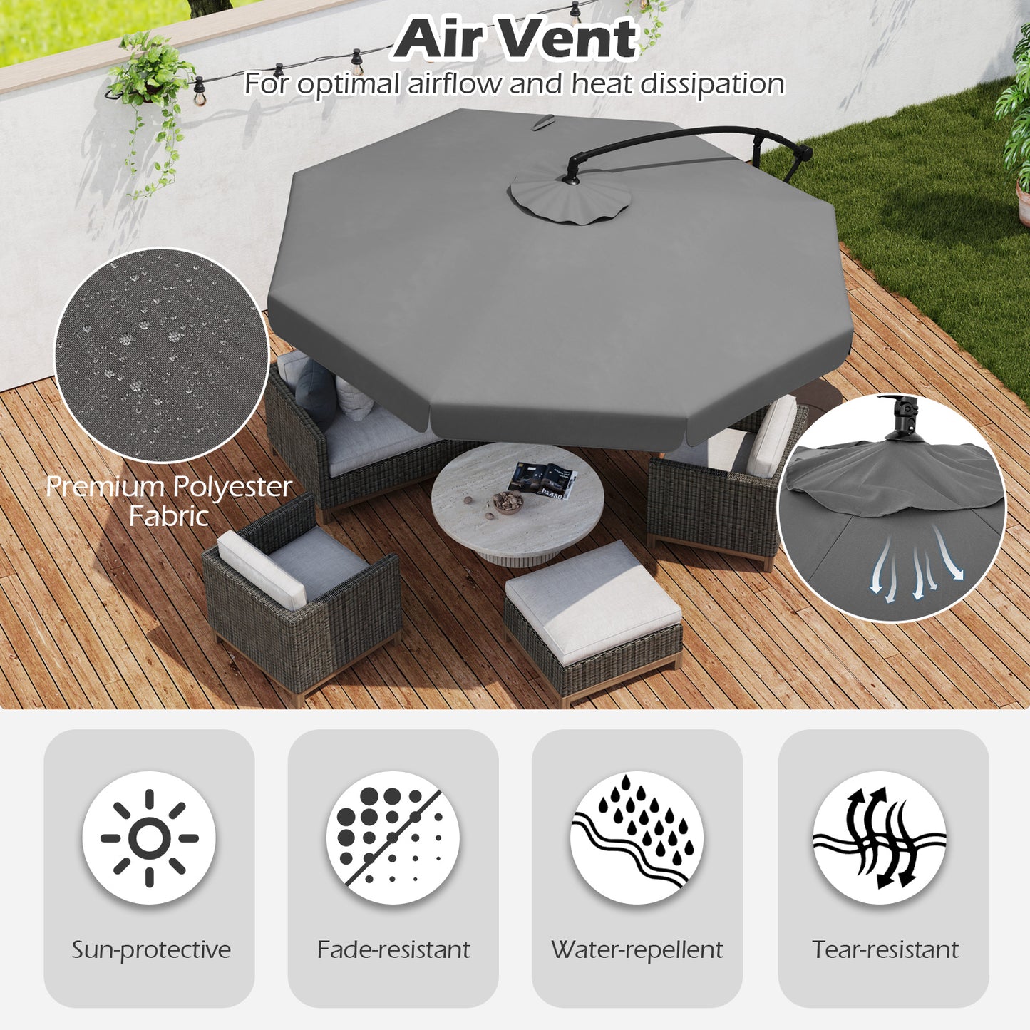 10 Feet Patio Cantilever Umbrella with Cover Tilt Adjustment and Ruffled Edge-Gray Kids Crystal