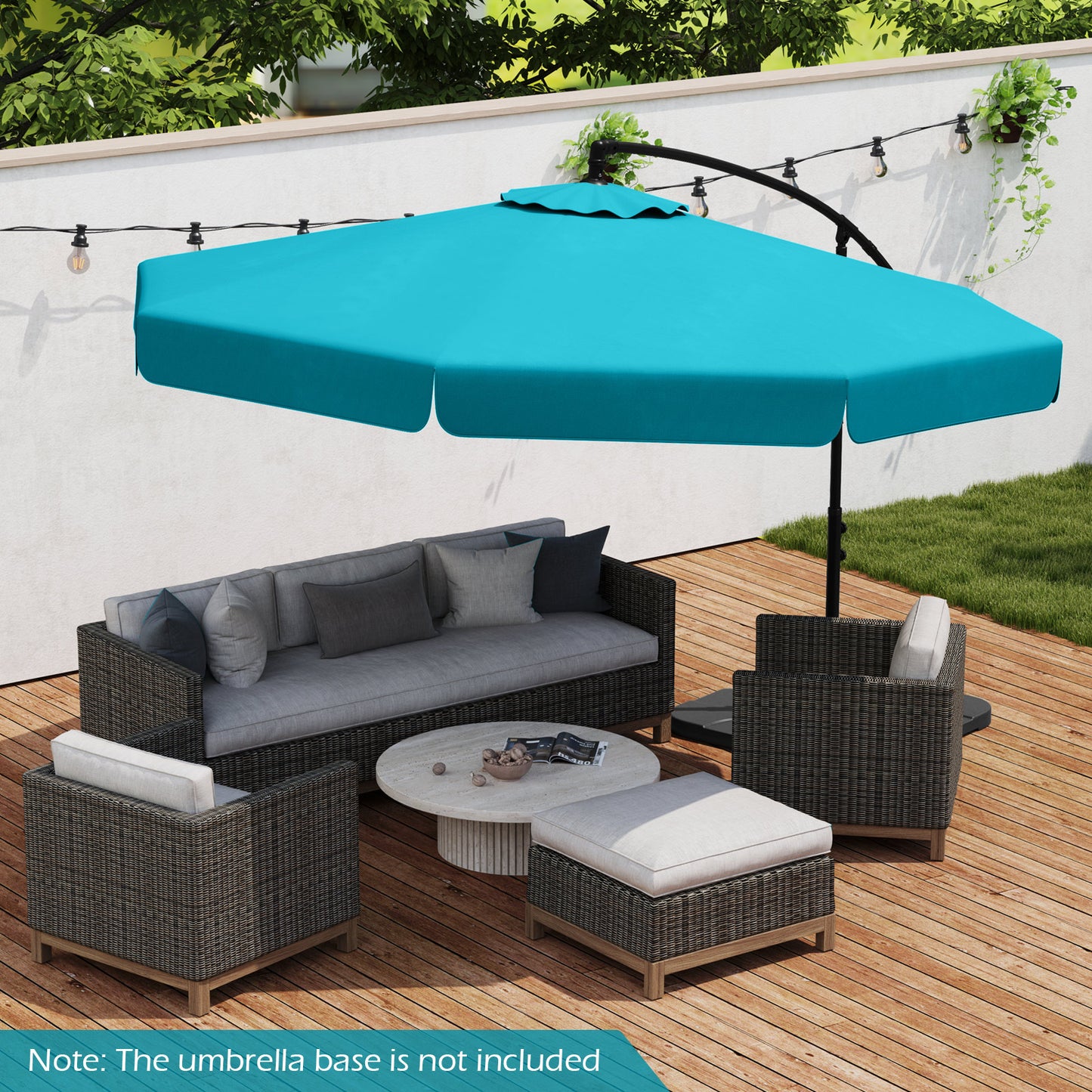 10 Feet Patio Cantilever Umbrella with Cover Tilt Adjustment and Ruffled Edge-Turquoise Kids Crystal
