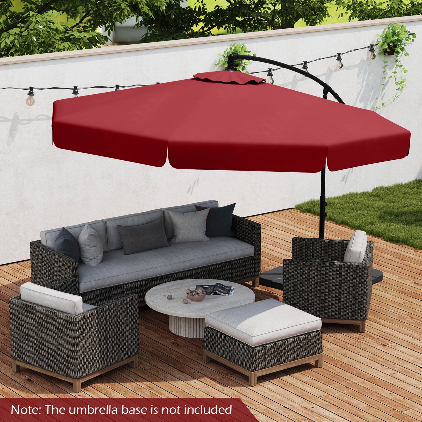 10 Feet Patio Cantilever Umbrella with Cover Tilt Adjustment and Ruffled Edge-Wine Kids Crystal