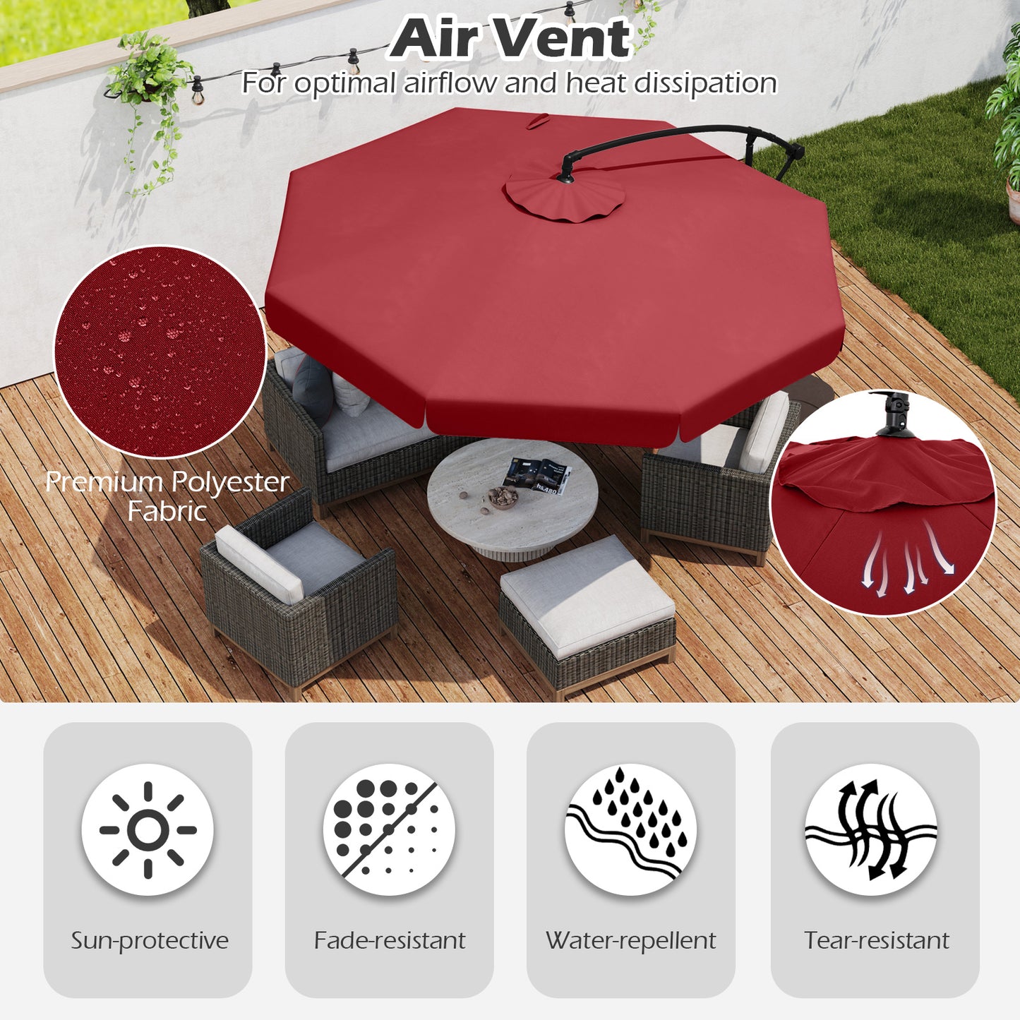 10 Feet Patio Cantilever Umbrella with Cover Tilt Adjustment and Ruffled Edge-Wine Kids Crystal