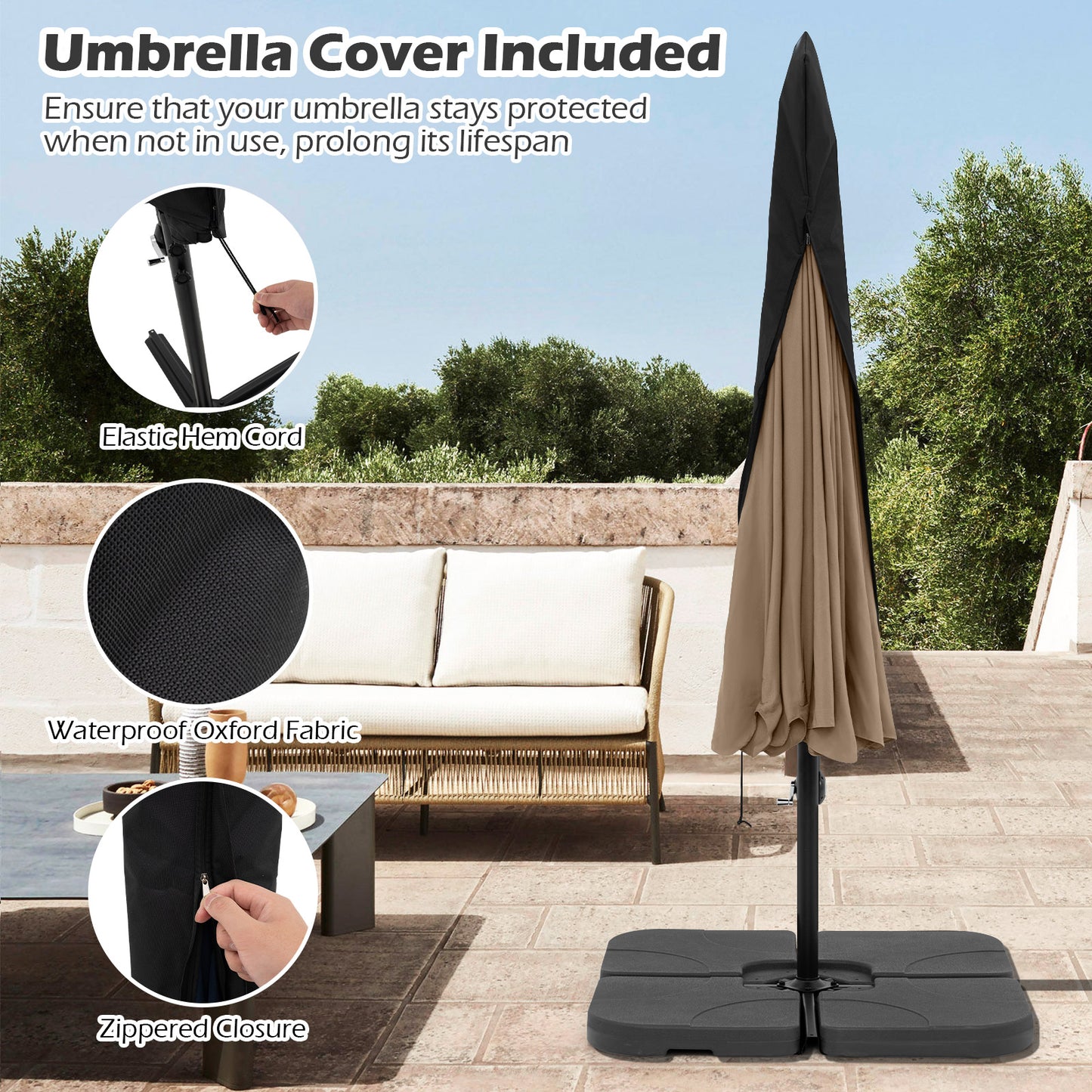 10 Feet Patio Cantilever Umbrella with Cover Tilt Adjustment and Ruffled Edge-Taupe Kids Crystal