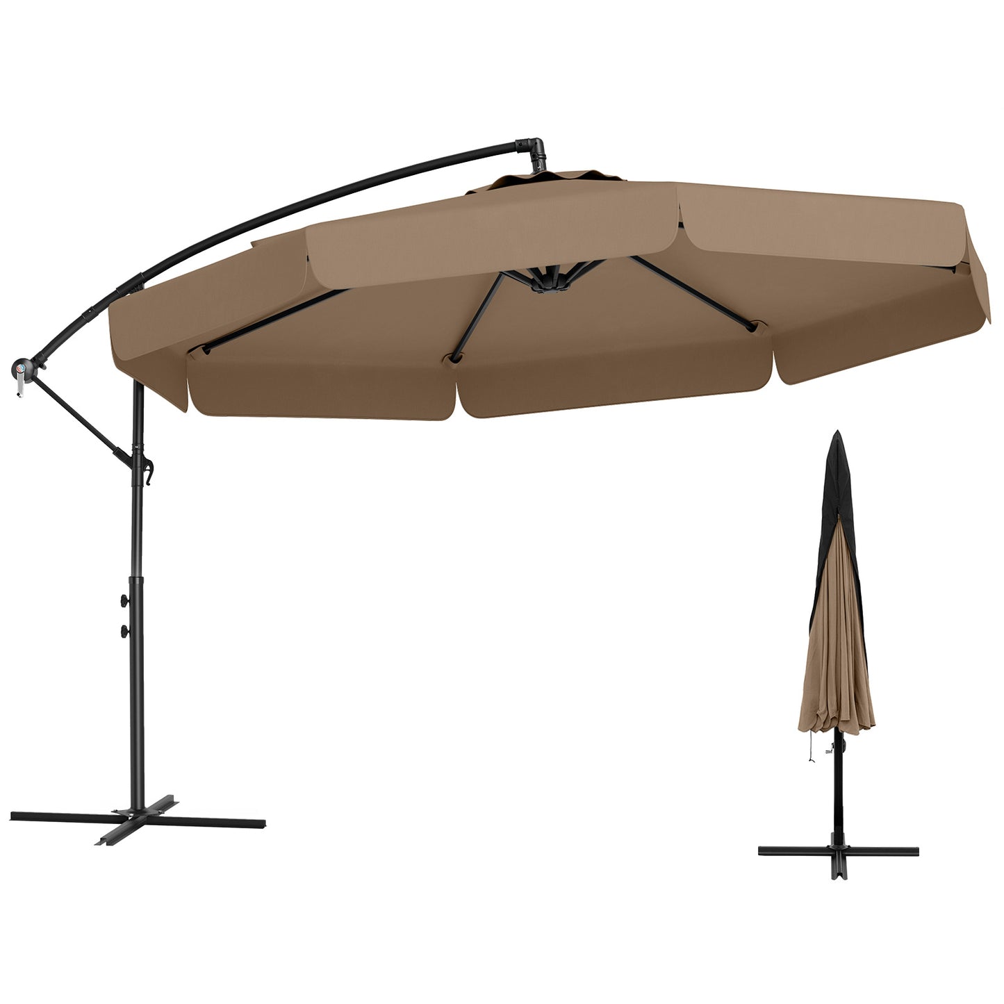 10 Feet Patio Cantilever Umbrella with Cover Tilt Adjustment and Ruffled Edge-Taupe Kids Crystal