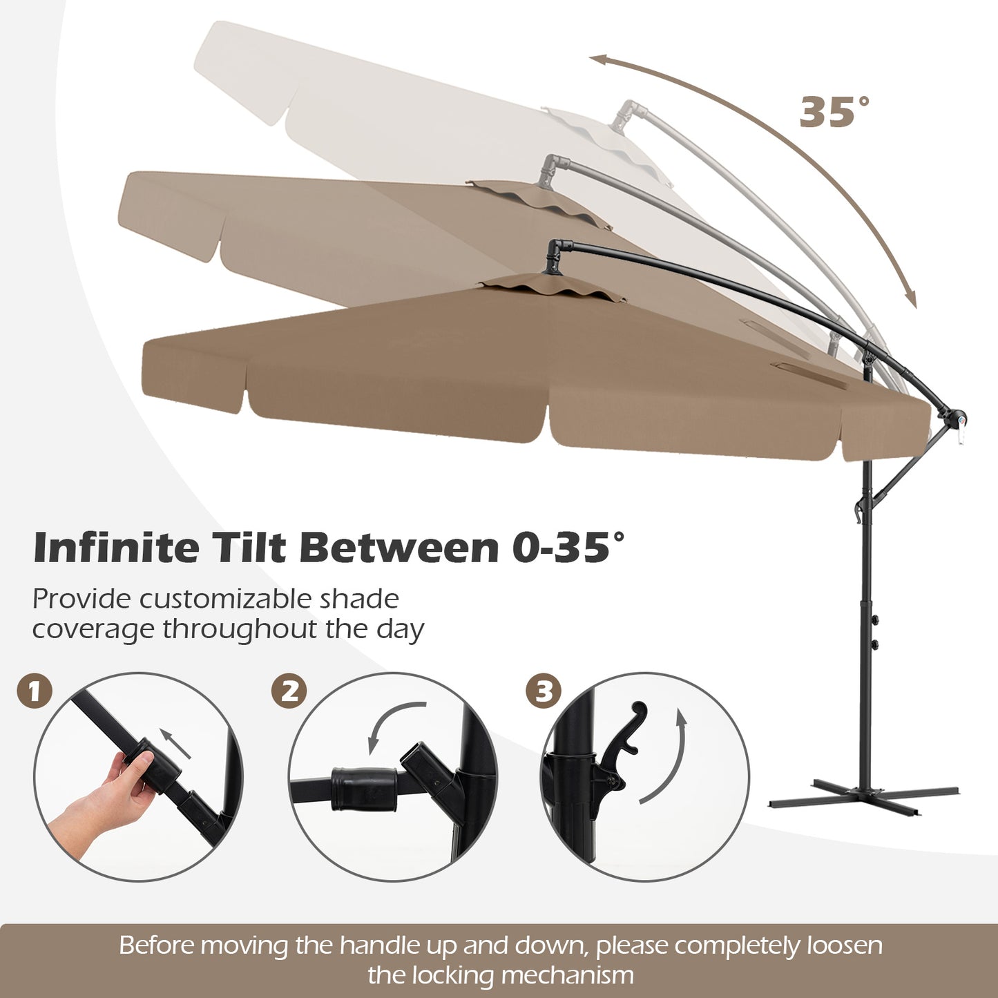 10 Feet Patio Cantilever Umbrella with Cover Tilt Adjustment and Ruffled Edge-Taupe Kids Crystal