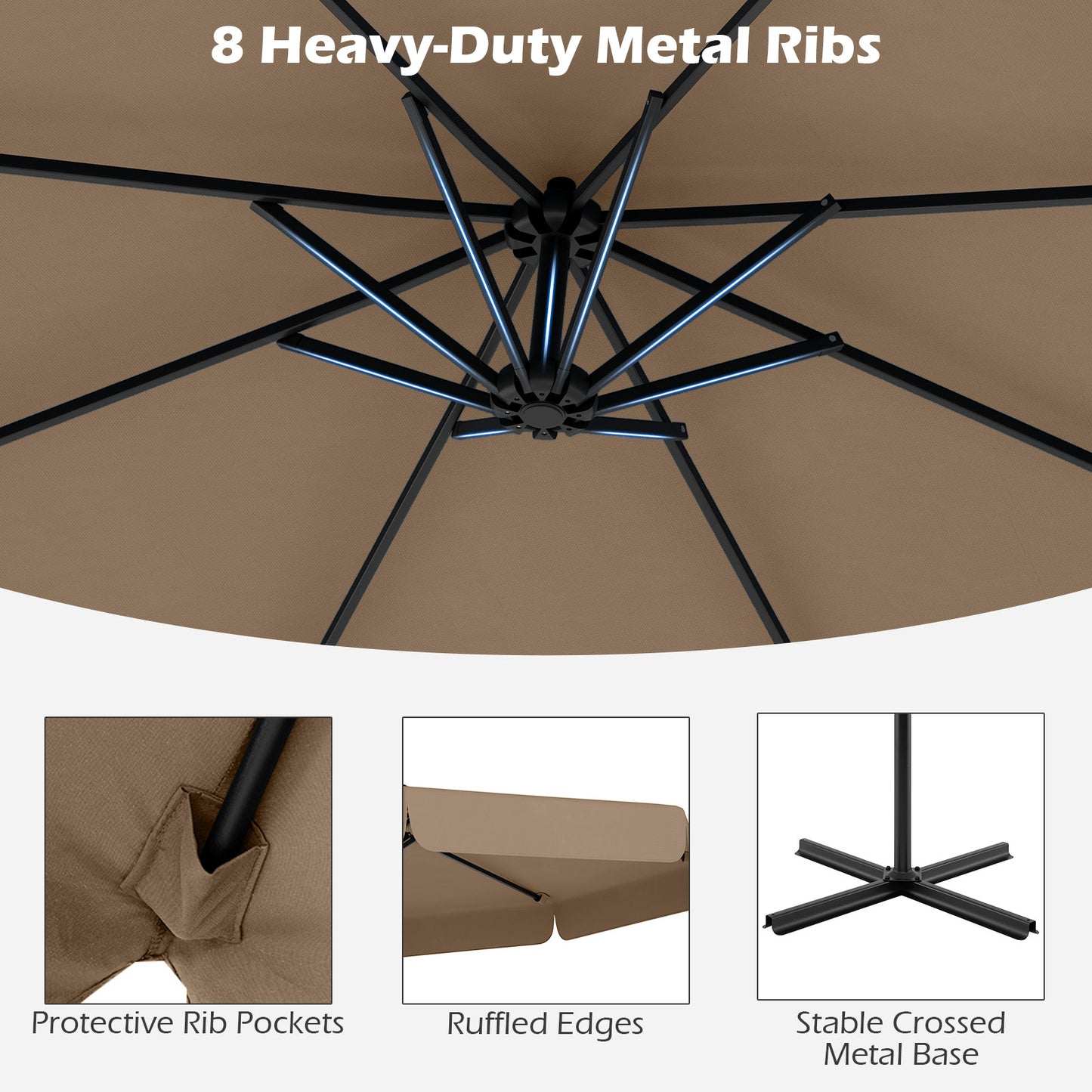 10 Feet Patio Cantilever Umbrella with Cover Tilt Adjustment and Ruffled Edge-Taupe Kids Crystal