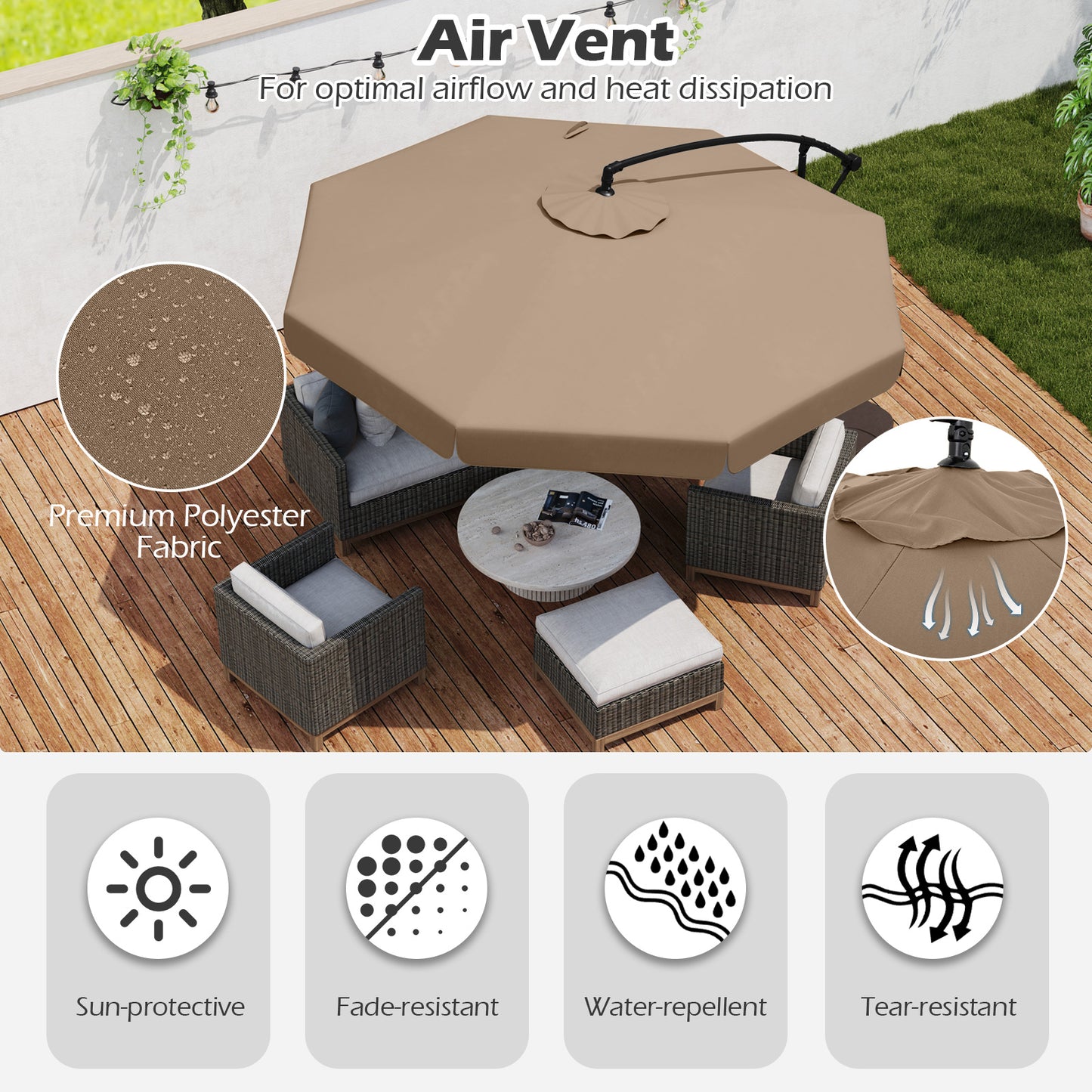 10 Feet Patio Cantilever Umbrella with Cover Tilt Adjustment and Ruffled Edge-Taupe Kids Crystal